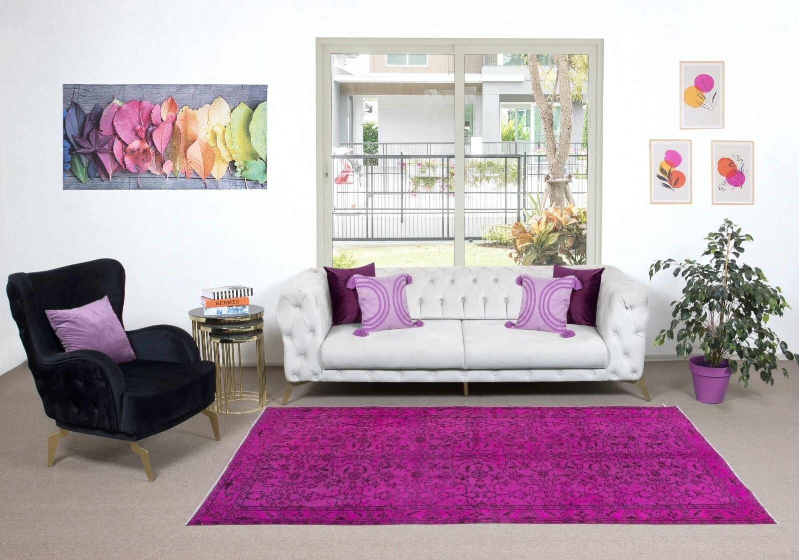 5.5x8.7 Ft Modern Floral Pattern Rug In Pink, Handwoven & Handknotted In Turkey photo furniture