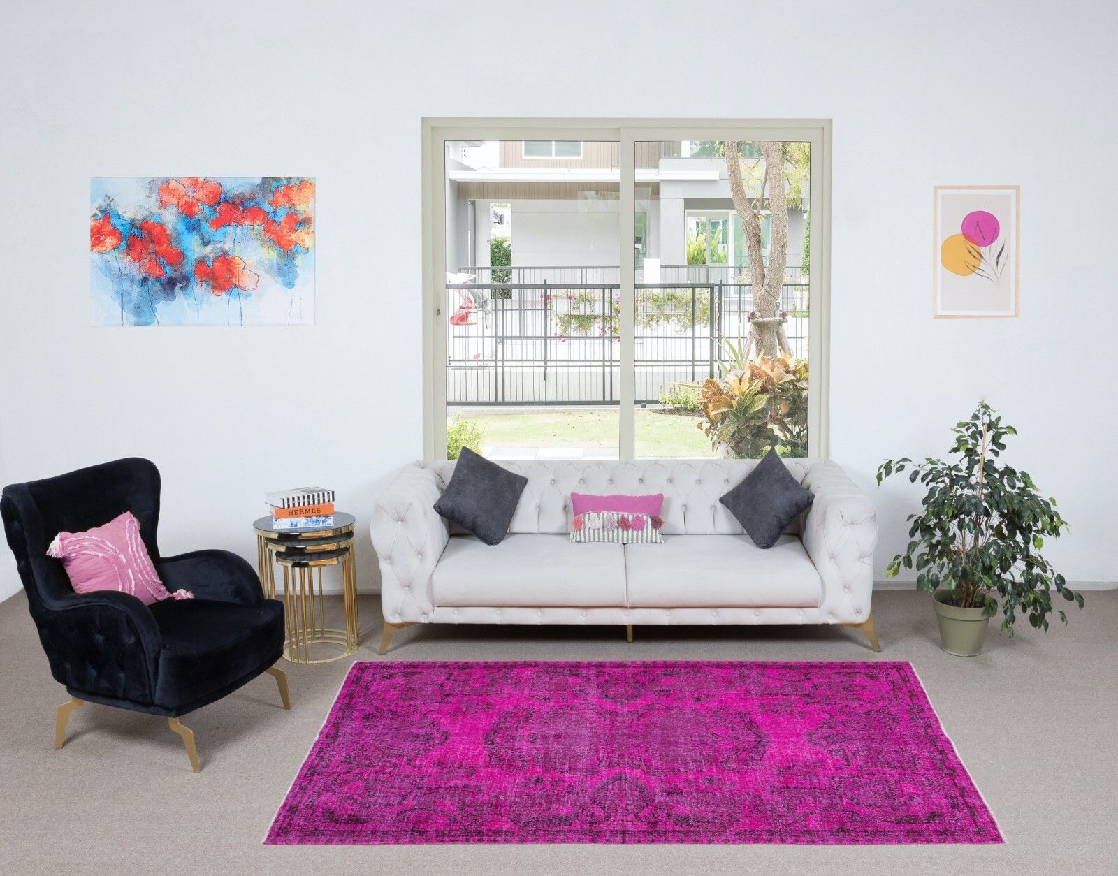 5.2x8.3 Ft Pink Aubusson Inspired Rug For Modern Interiors, Handmade In Turkey photo furniture