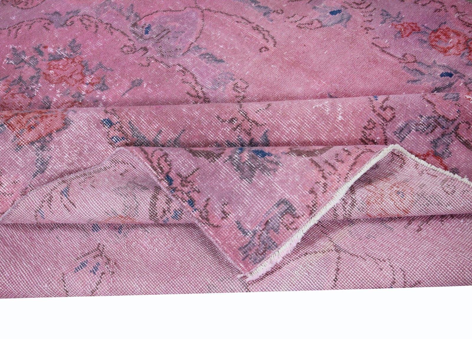 5.4x8.8 Ft Contemporary Handmade Turkish Floral Pattern Area Rug In Soft Pink photo for sale