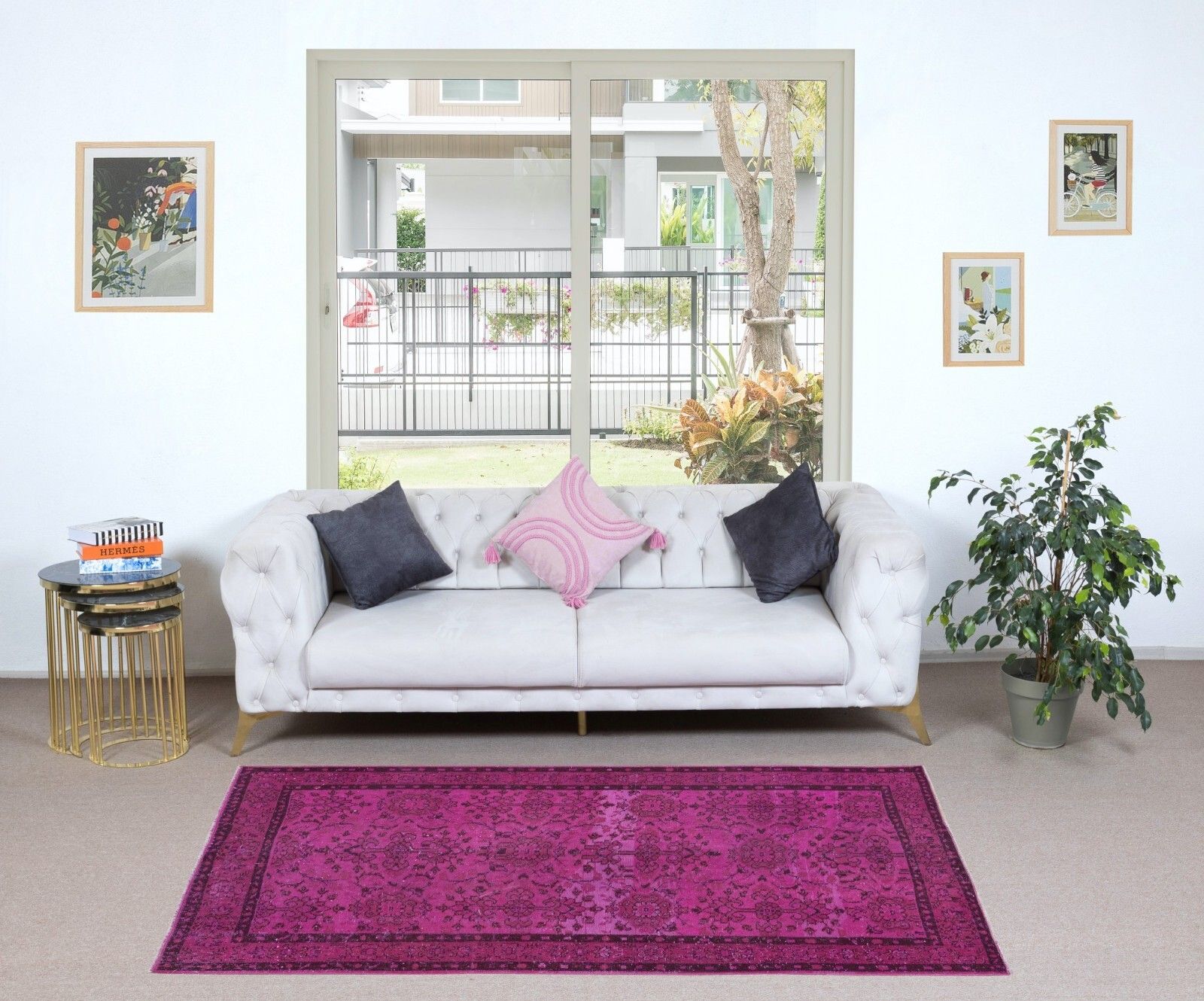 4x7 Ft Floral Patterned Pink Rug For Modern Interiors, Handknotted In Turkey photo furniture