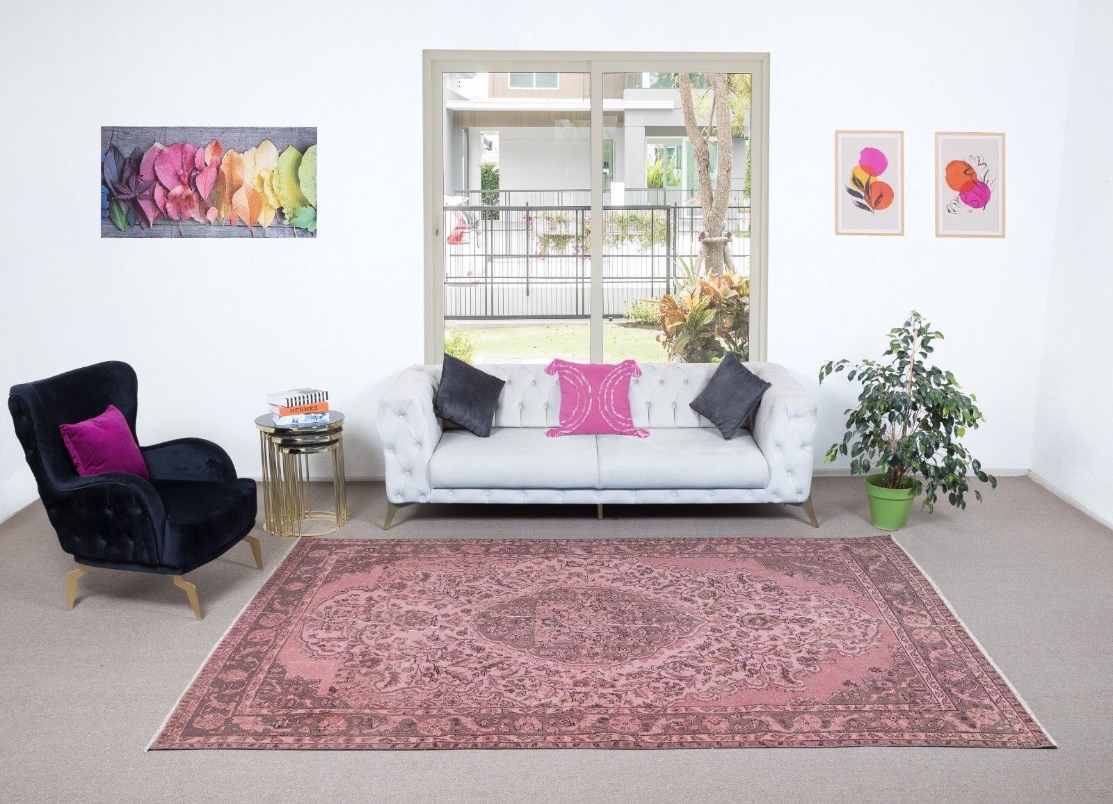 7x10.2 Ft One Of A Kind Contemporary Handmade Turkish Area Rug In Soft Pink photo furniture