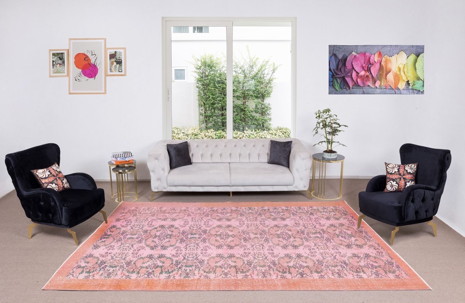 7x10.7 Ft Handknotted Vintage Turkish Rug Over Dyed In Pink 4 Modern Interiors photo furniture