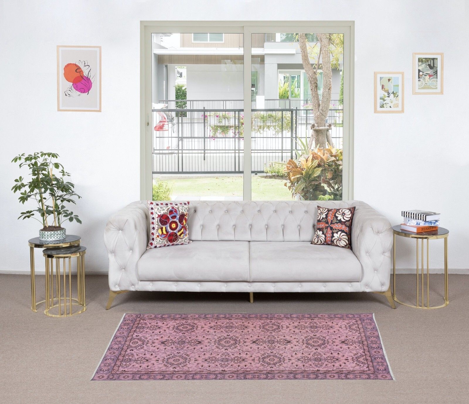 3.5x6.6 Ft Modern Handmade Pink Rug With Rustic Italian Mediterranean Style photo furniture