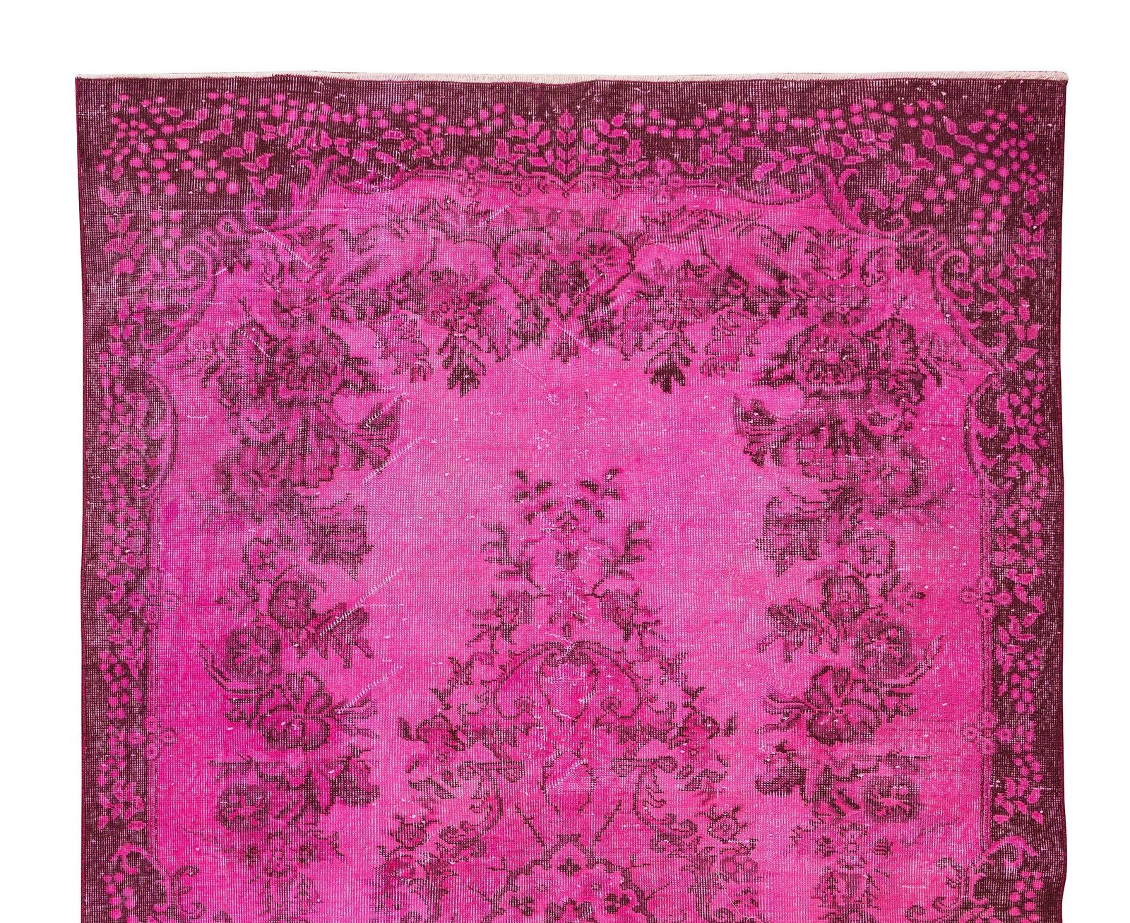 5.8x9.6 Ft Handmade Floral Medallion Design Turkish Vintage Rug Overdyed In Pink photo Textiles