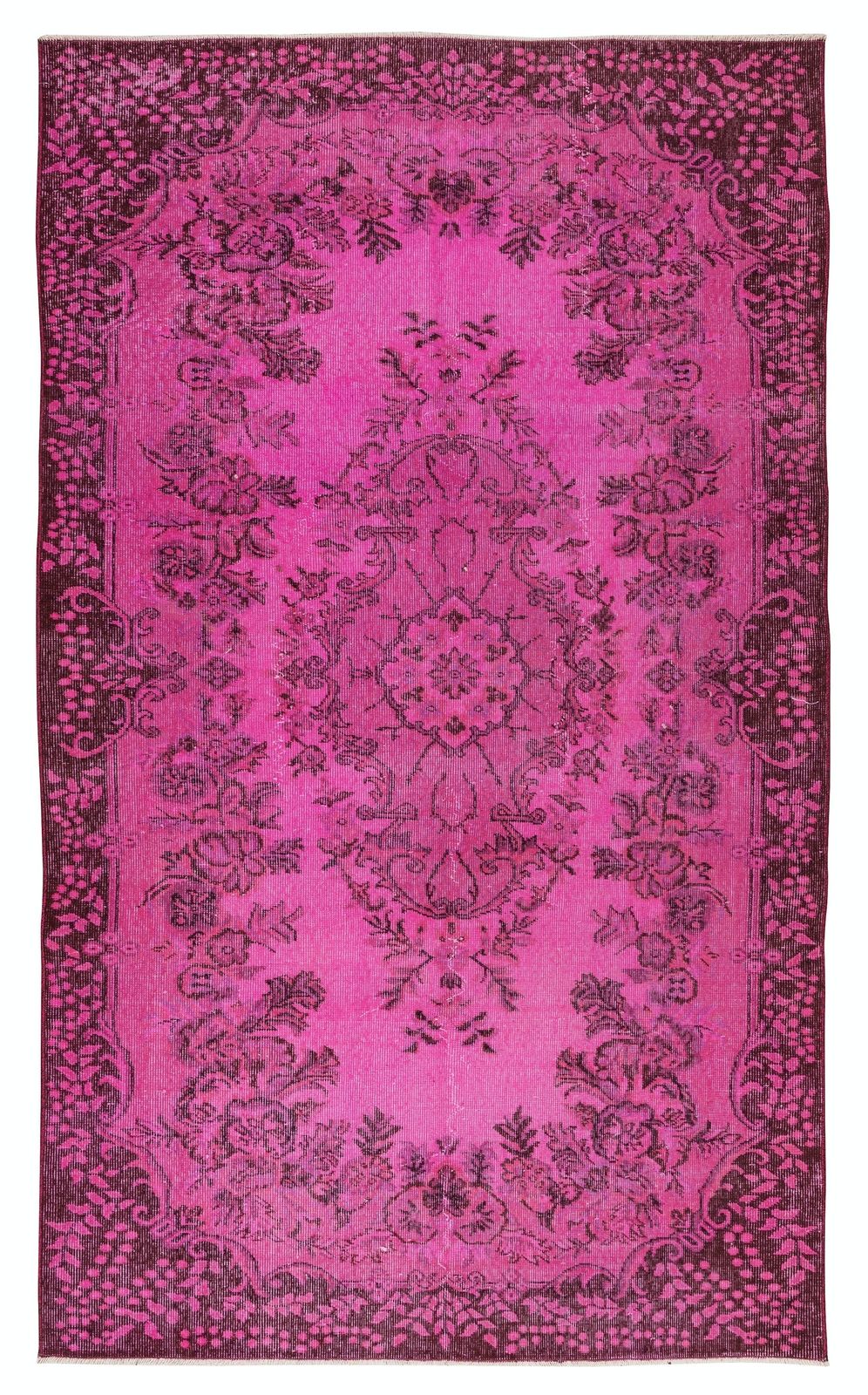 5x8.6 Ft Vintage Handmade Turkish Rug Over Dyed In Pink With Medallion Design