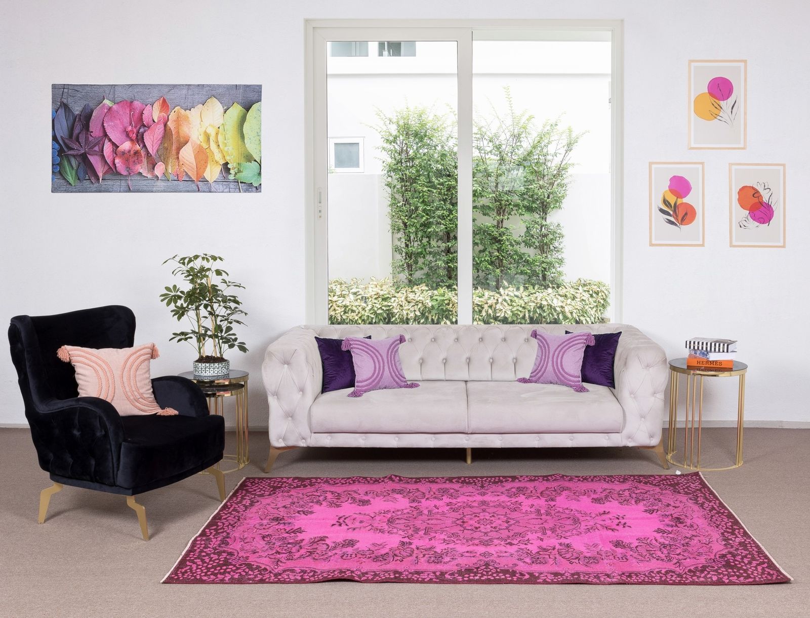 5x8.6 Ft Vintage Handmade Turkish Rug Over Dyed In Pink With Medallion Design photo furniture