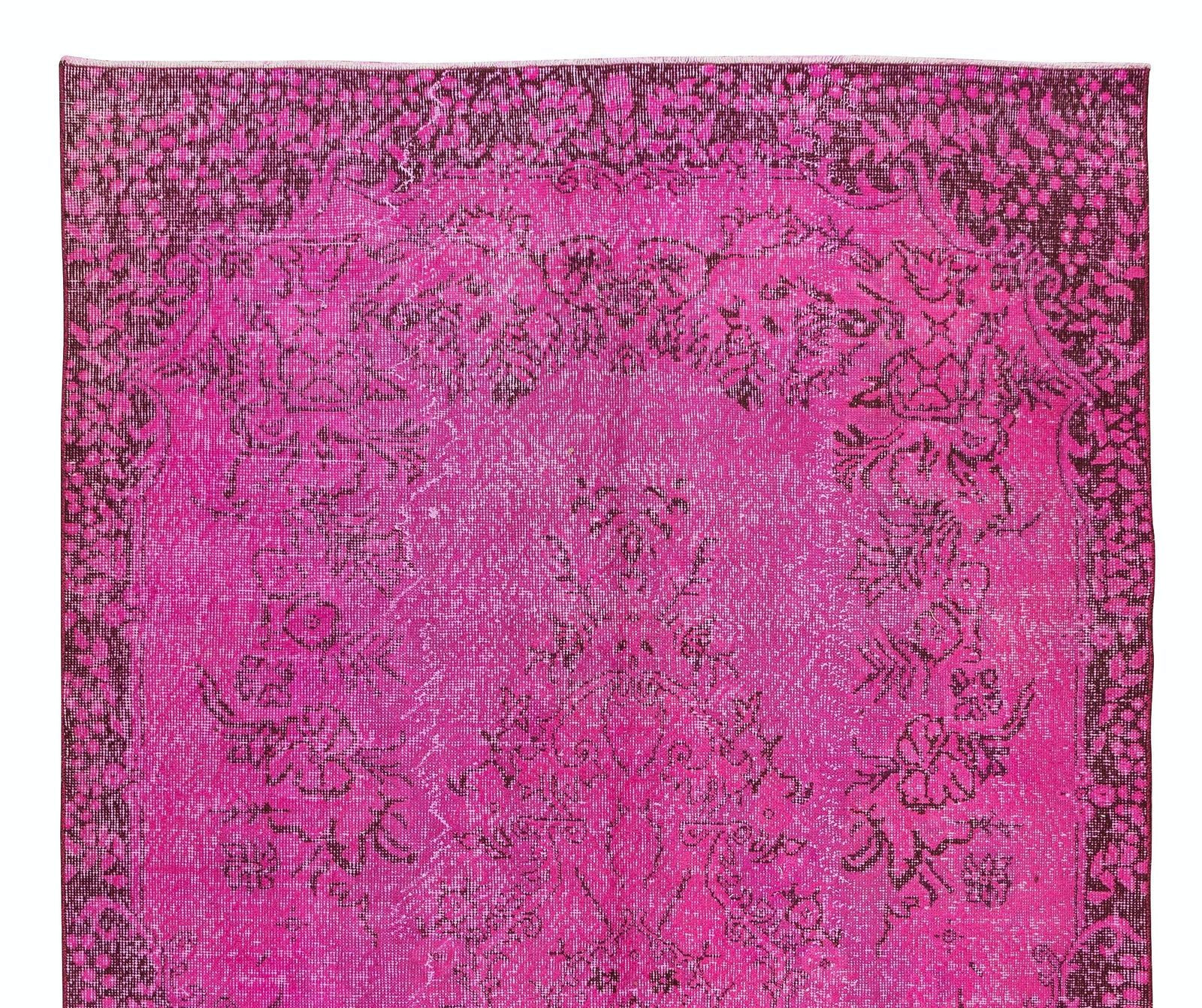 5.6x9.8 Ft Vintage Handmade Turkish Rug Over Dyed In Pink With Medallion Design photo Textiles