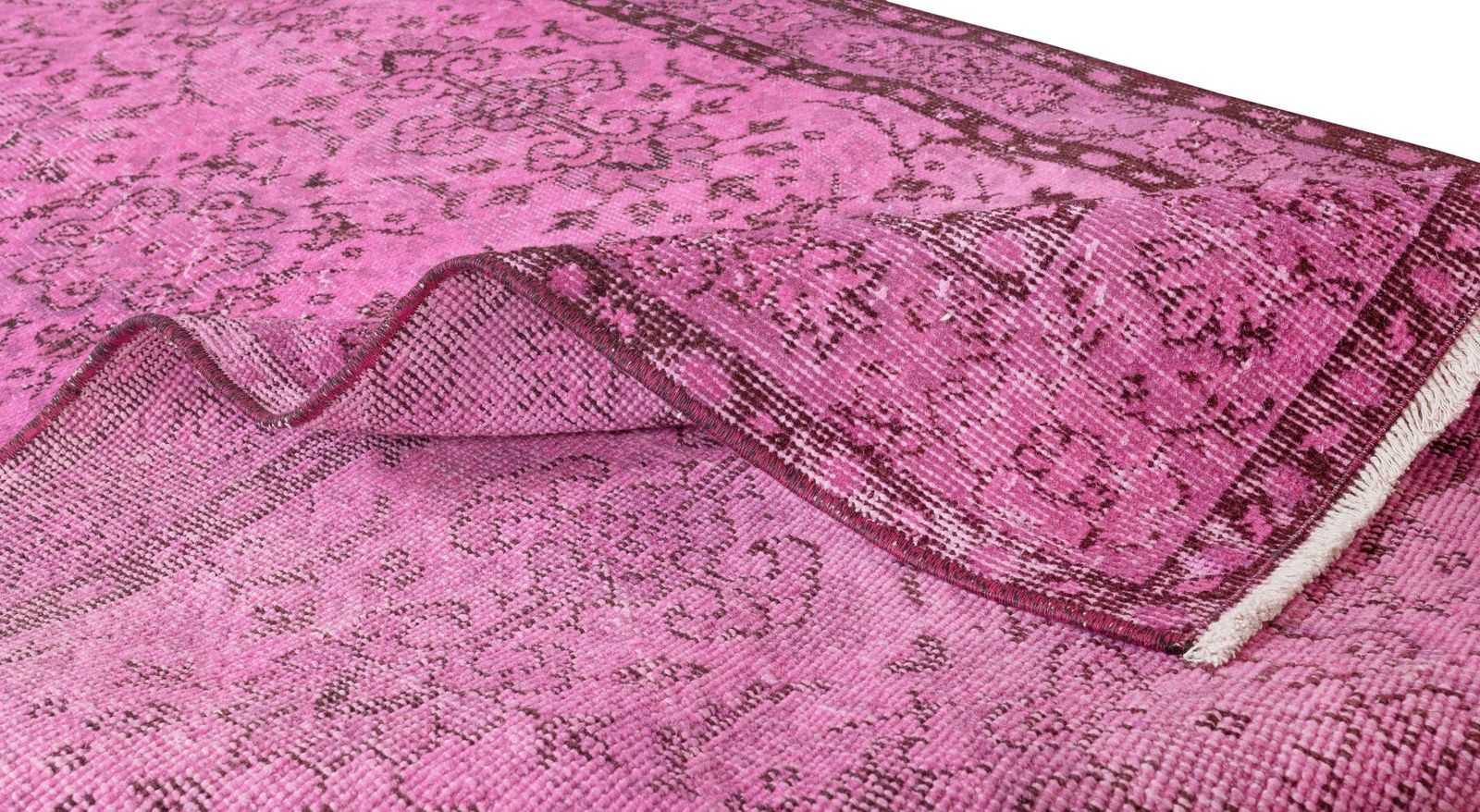 3.8x7 Ft Pink Over Dyed Rug, Floral Turkish Vintage Hand Knotted Small Carpet photo for sale