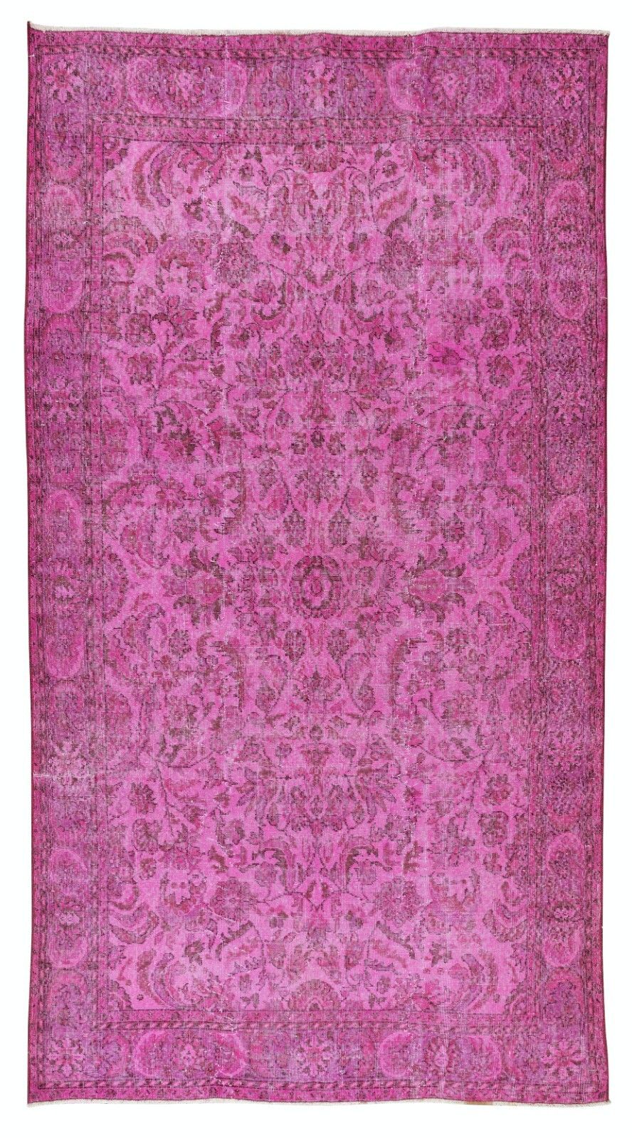 6x11.3 Ft Handmade Turkish Vintage Rug Over Dyed In Pink, Elegant Design Carpet