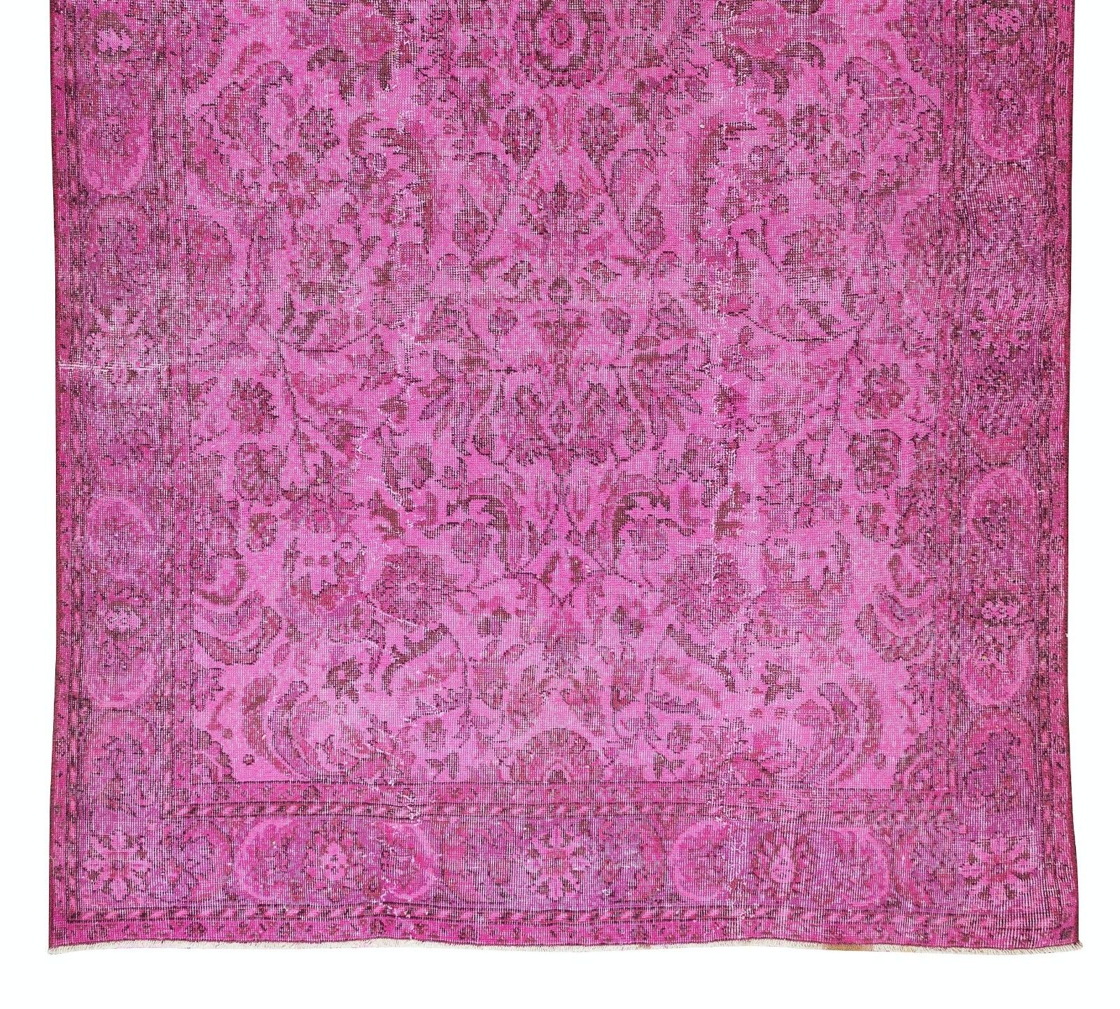 6x11.3 Ft Handmade Turkish Vintage Rug Over Dyed In Pink, Elegant Design Carpet photo 706.0