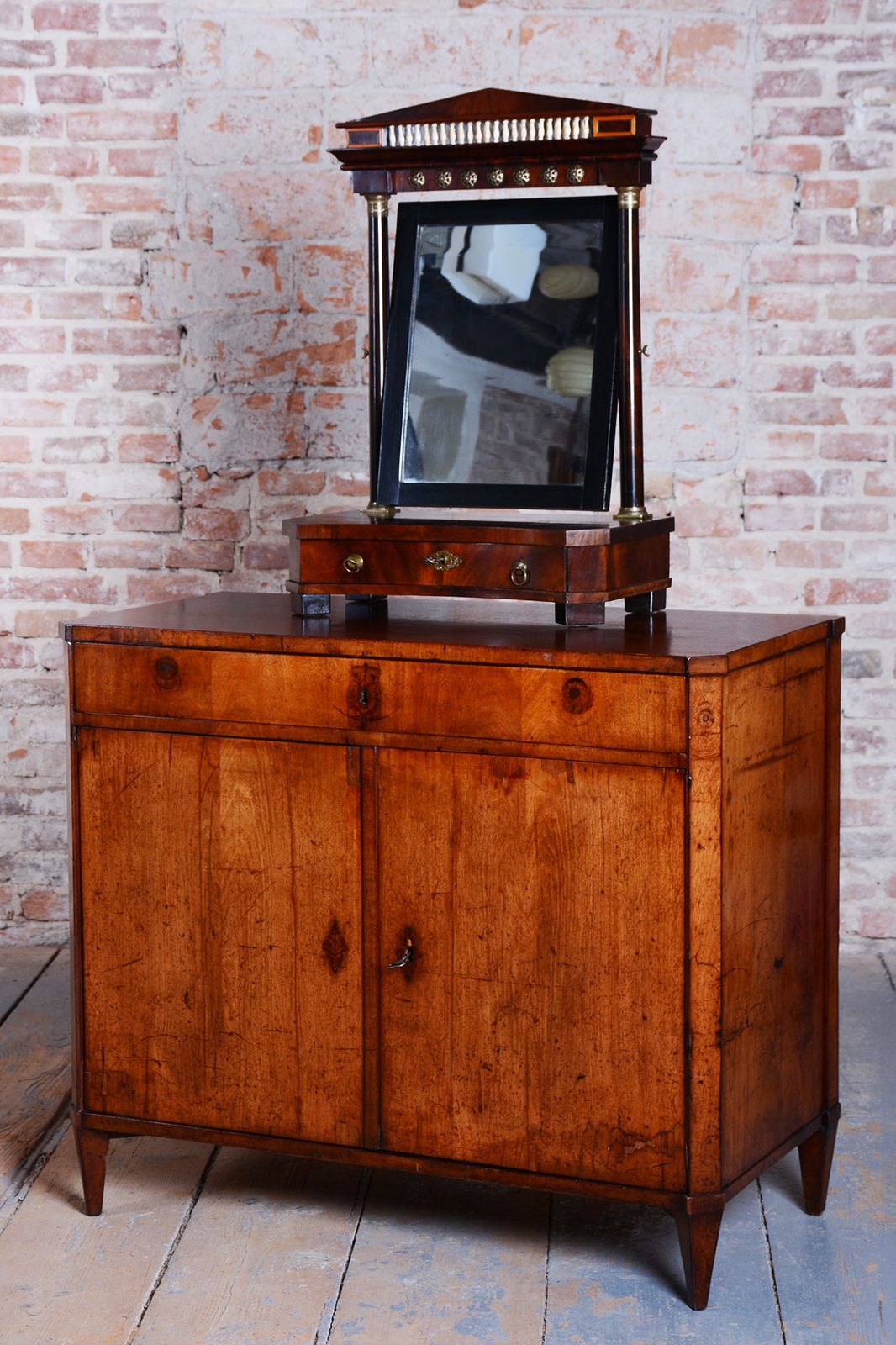 Restored Empire Dressing Mirror, Mahogany, Brass, Bone, Polished, France, 1800s photo furniture
