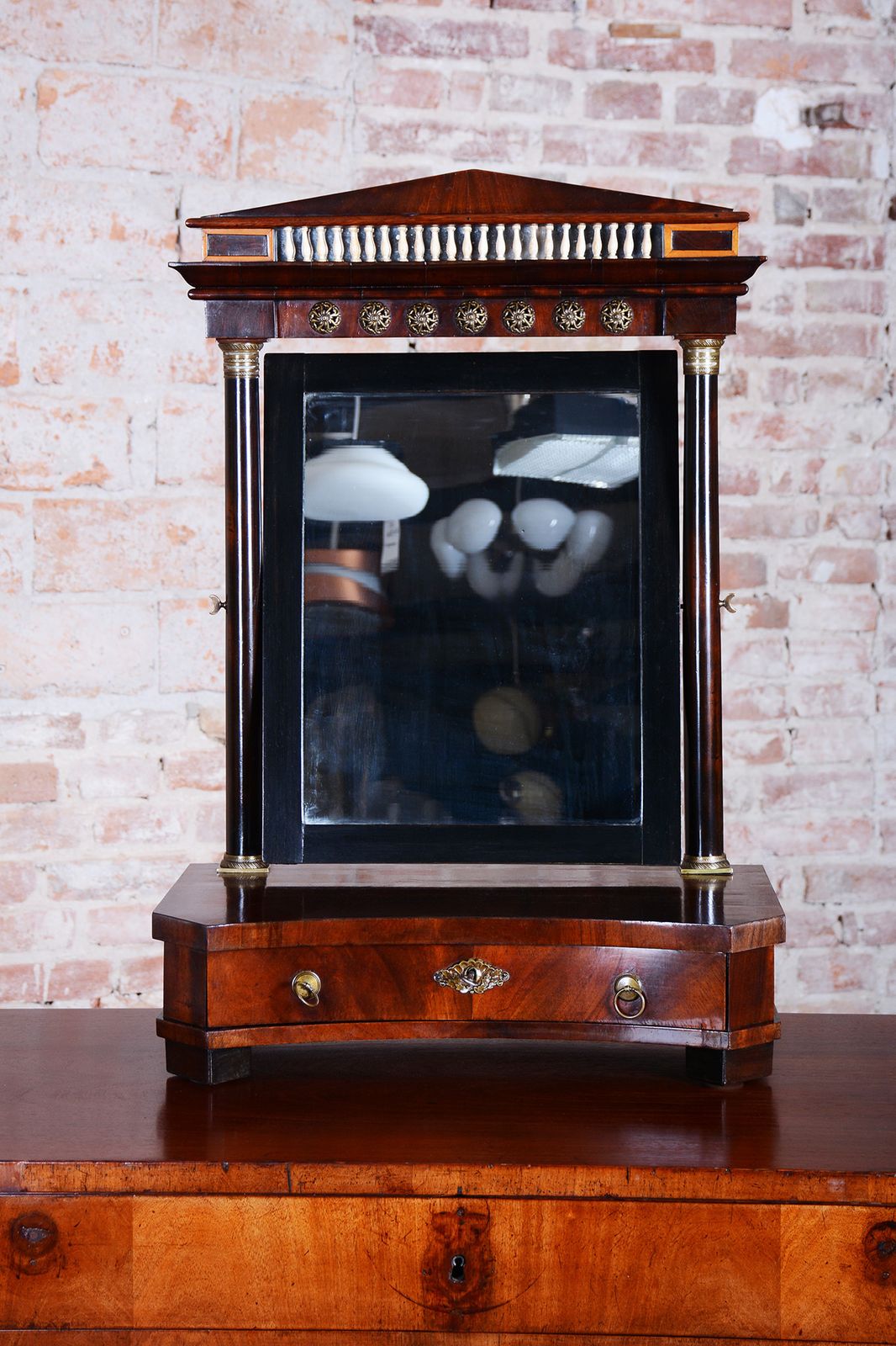 Restored Empire Dressing Mirror, Mahogany, Brass, Bone, Polished, France, 1800s photo for sale