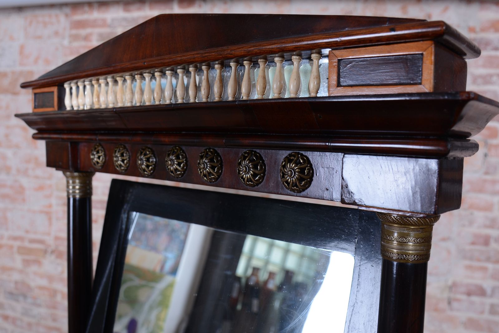 photo furniture Restored Empire Dressing Mirror, Mahogany, Brass, Bone, Polished, France, 1800s