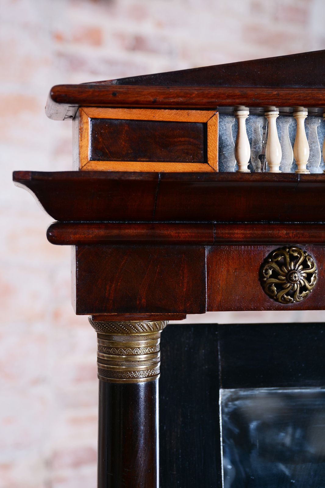 photo for sale Restored Empire Dressing Mirror, Mahogany, Brass, Bone, Polished, France, 1800s
