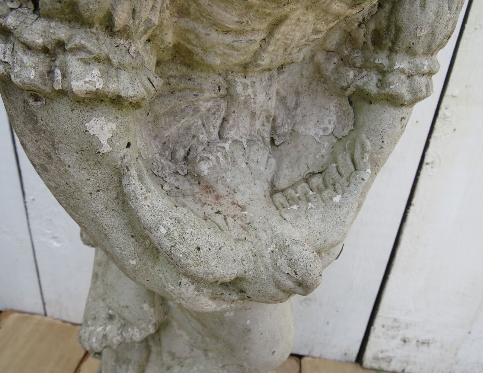 Vintage English Weathered Garden Stone Maiden Statue photo vinterior