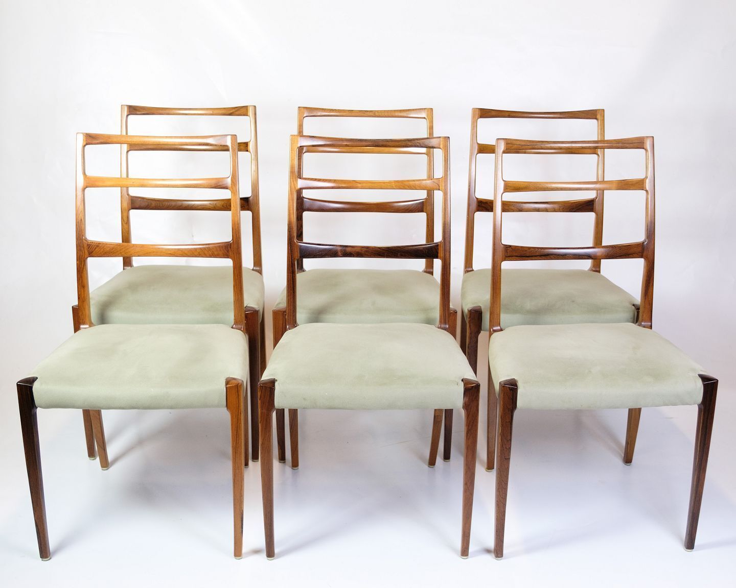 Set Of Six High Backed Dining Chairs In Rosewood & Green Velour Seat By Sorø Furniture Factory From 1960s