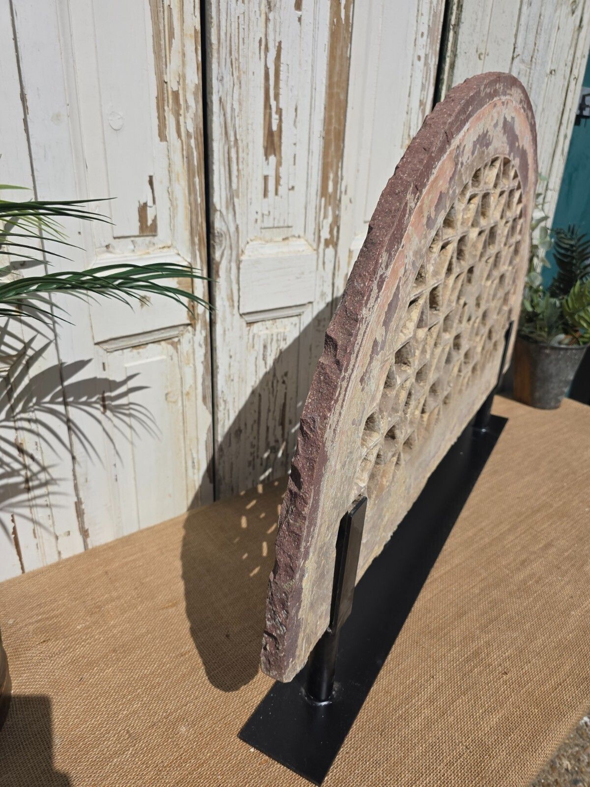 photo for sale Antique Architectural Carved Stone Panel Jhali Window Fanlight Home Garden Decor