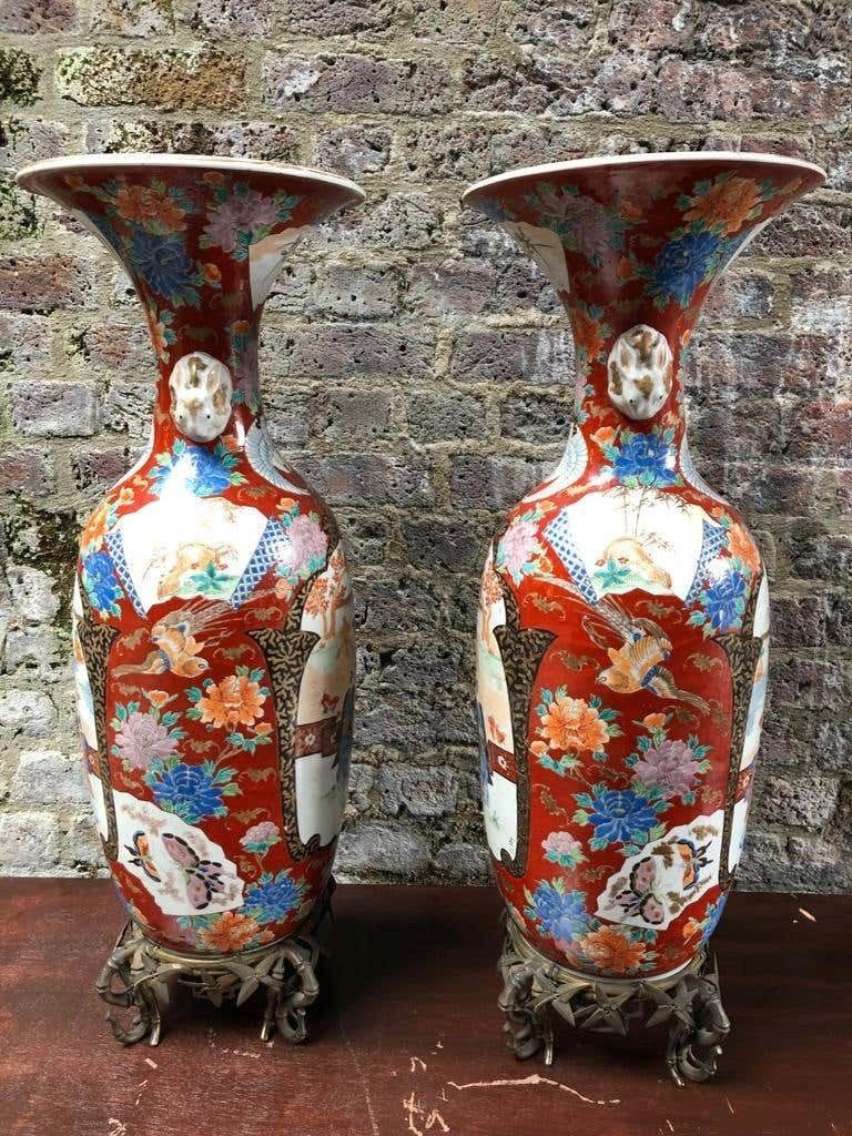 19th Century Pair, Japanese Meiiji Imari Porcelain Vases photo furniture
