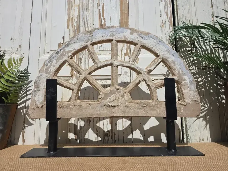 Antique Architectural Carved Stone Panel Jhali Window Fanlight Home Garden Decor photo vinterior