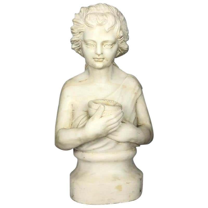 19th Century Marble Bust Of A Child Holding A Birds Nest