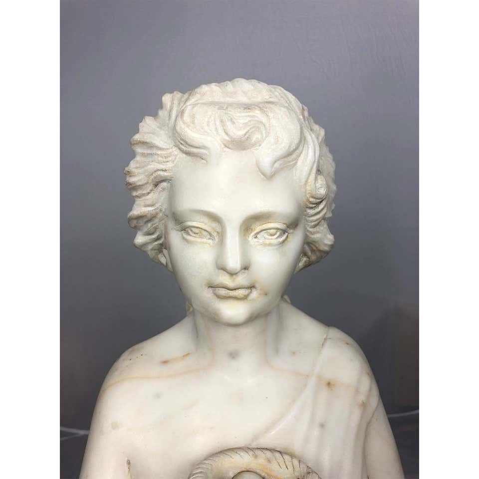 19th Century Marble Bust Of A Child Holding A Birds Nest photo vintage