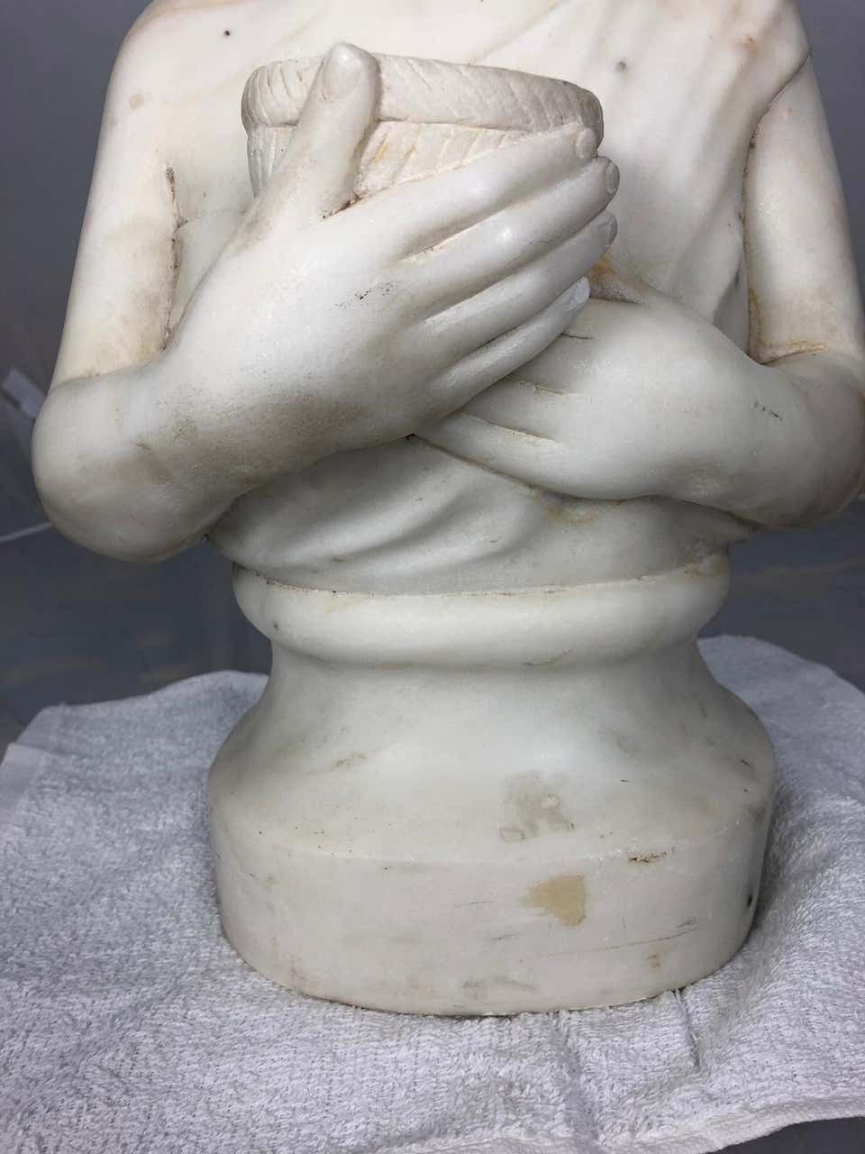 Art 19th Century Marble Bust Of A Child Holding A Birds Nest photo
