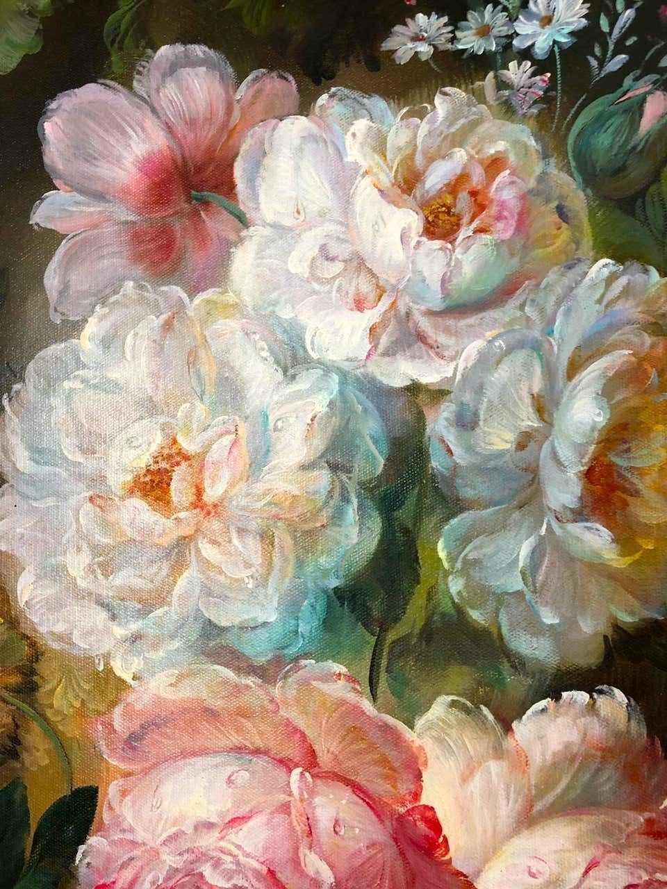 photo furniture Bouquet Of Carnations Still Life, Signed By S.Pecora, 20th Century