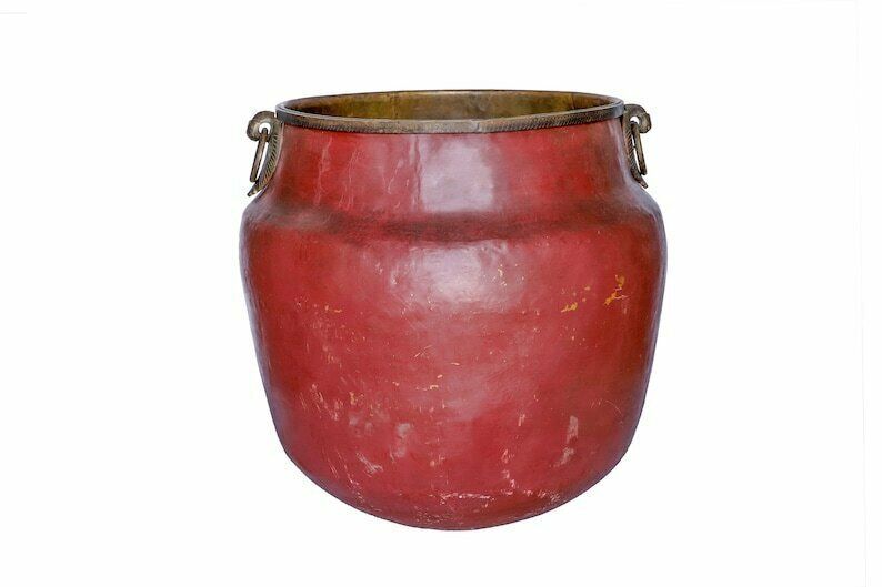 18th Century North Indian Brass Cooking & Water Pot With Red Patina & Ornate Peacock Handles | Antique Temple Kitchen Vessel photo for sale