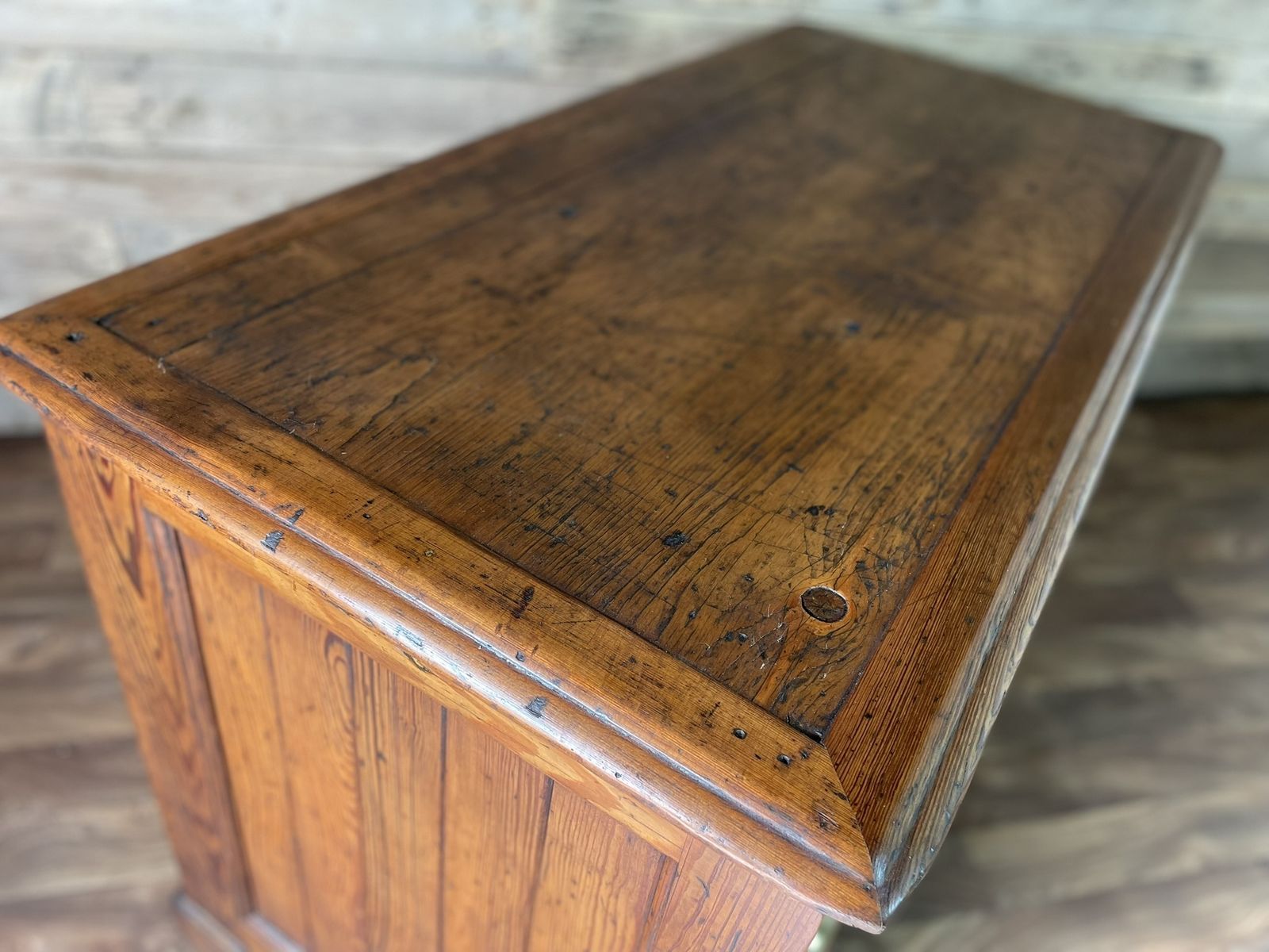 Antique Pitch Pine Panelled Headmasters School Desk 9 Drawers 2 Keys photo 2495.0
