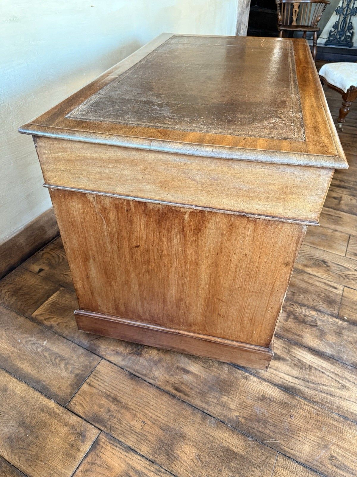 photo for sale Fine Original Georgian Antique Brown Leather Writing Pedestal Desk Circa 1800's