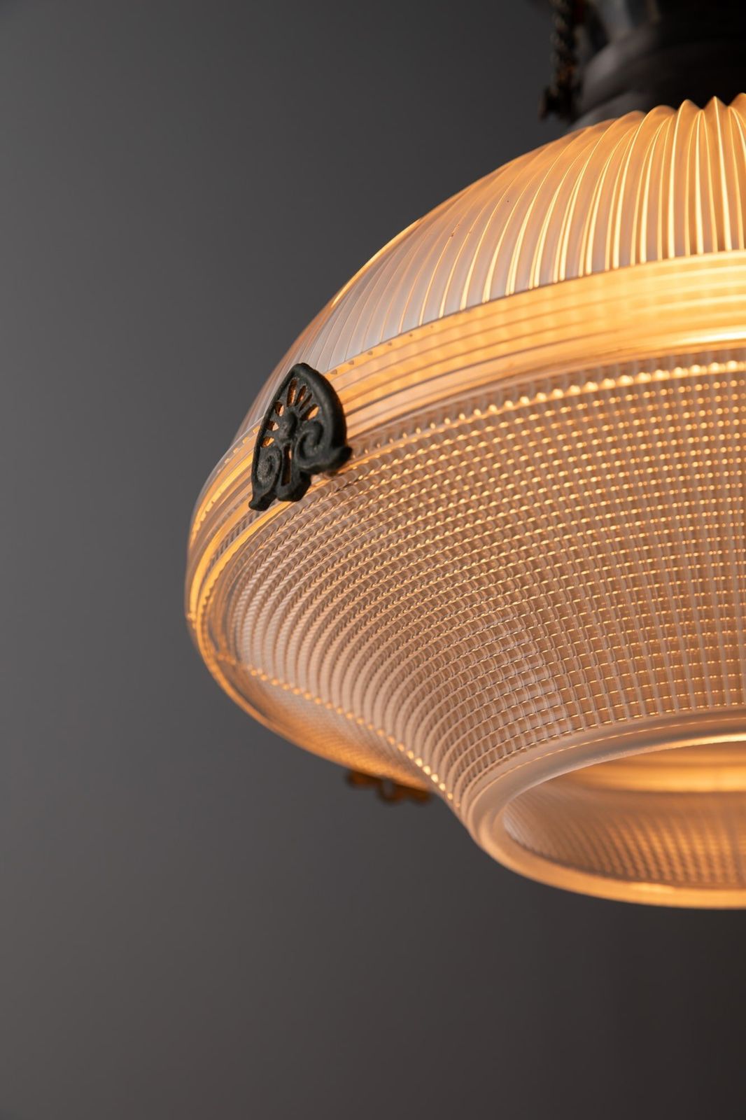 Holophane USA 2 Part Glass Pendant Light photo for sale