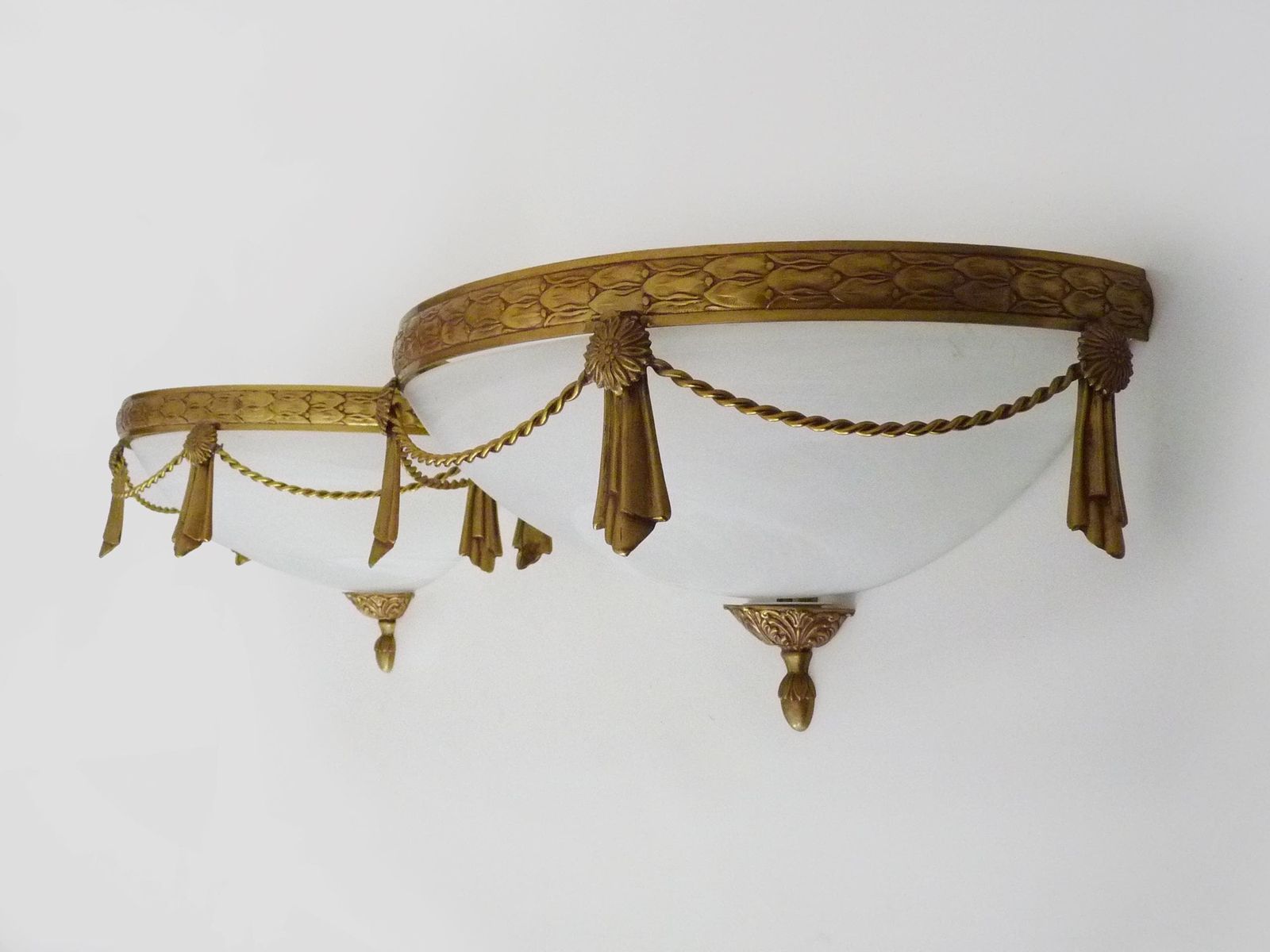 Large Pair Of Half Moon Brass And Glass Wall Sconces From Maison Zonca, Italy
