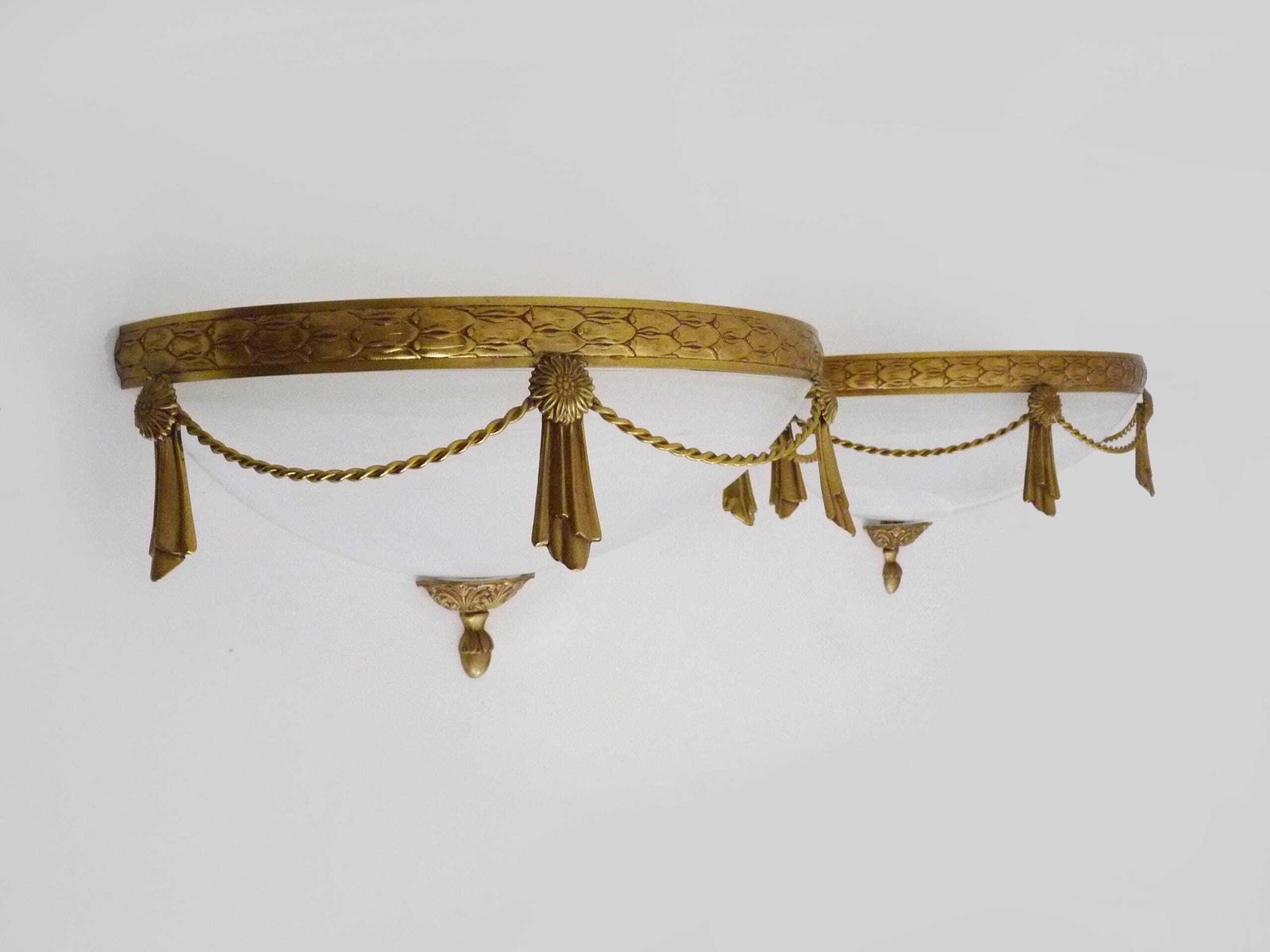 Large Pair Of Half Moon Brass And Glass Wall Sconces From Maison Zonca, Italy photo Lighting