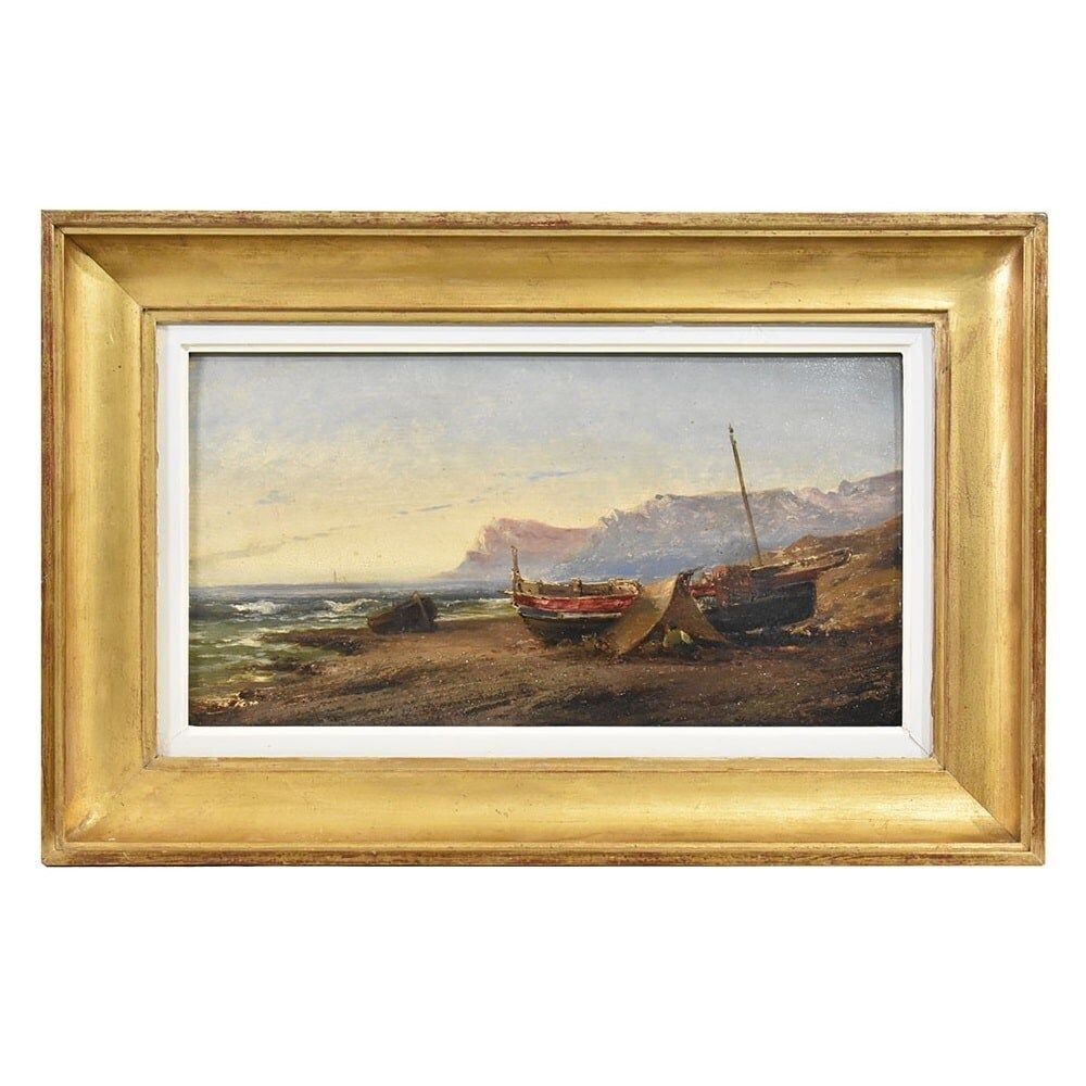 Marine Painting, Coast Painting, Small Seascape Painting, 19th Century.