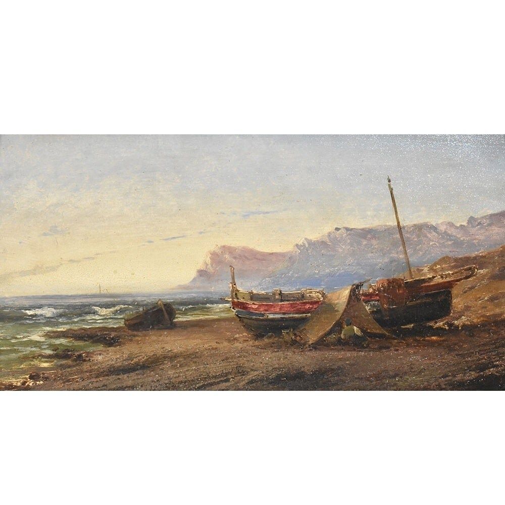 Marine Painting, Coast Painting, Small Seascape Painting, 19th Century. photo furniture