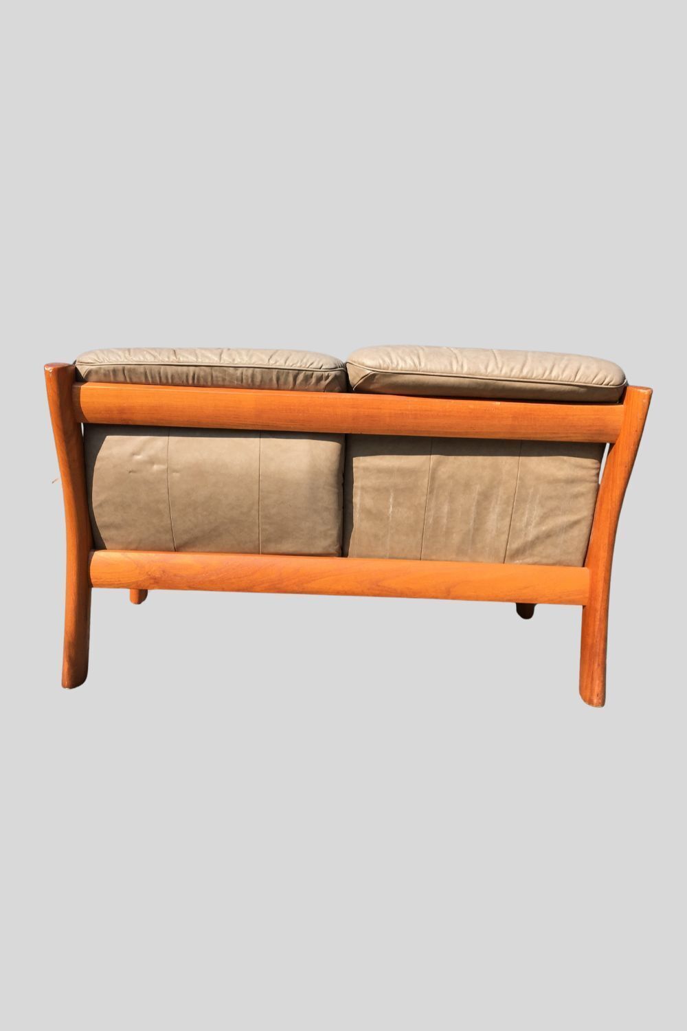 Mid Century Norwegian Beige Leather 2 Seater Sofa By Ekornes, 1970s Matching Chair Also Available. photo vintage
