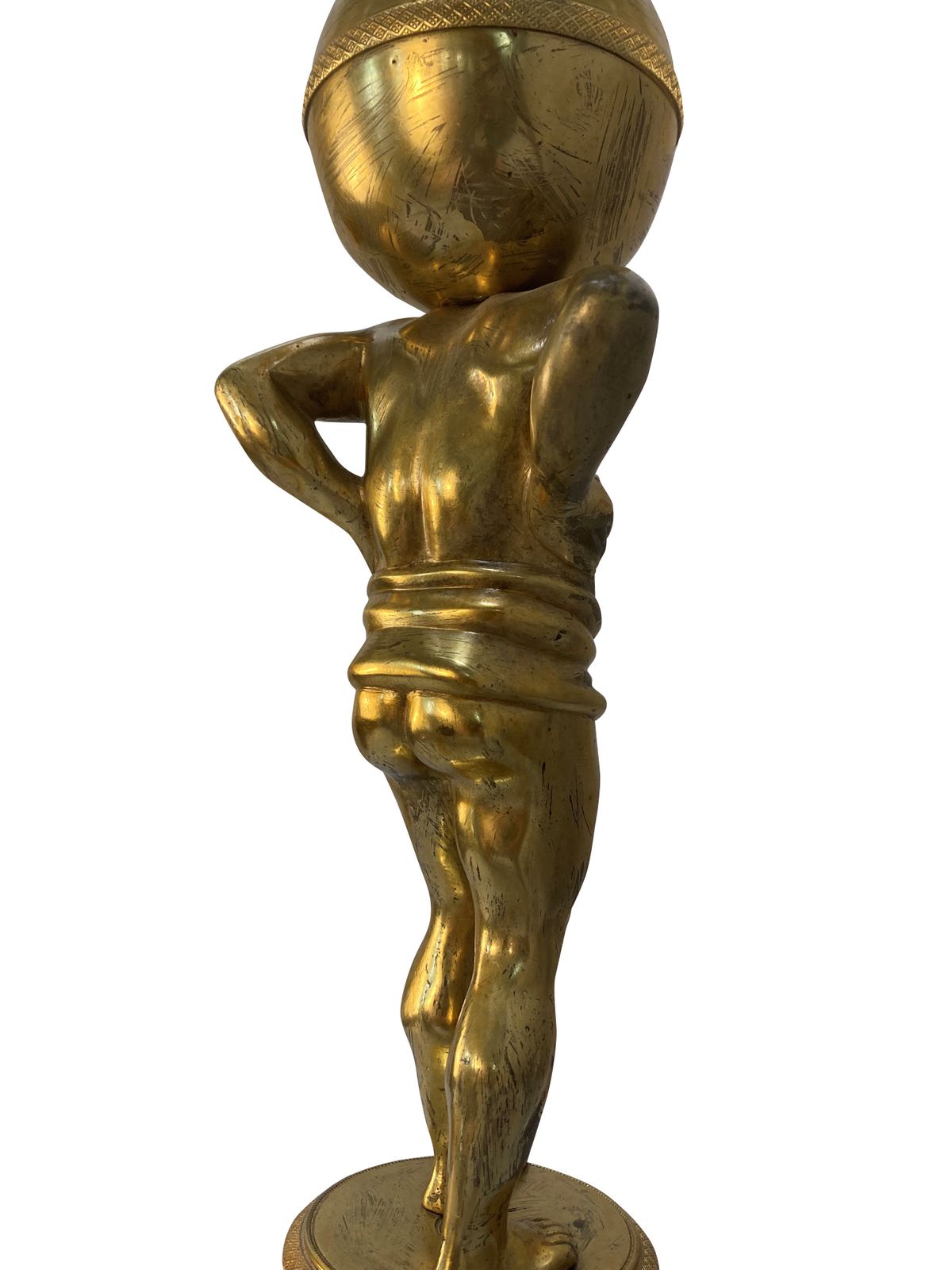 A Large English Regency Gilt Bronze Lamp Depicting Atlas photo vintage