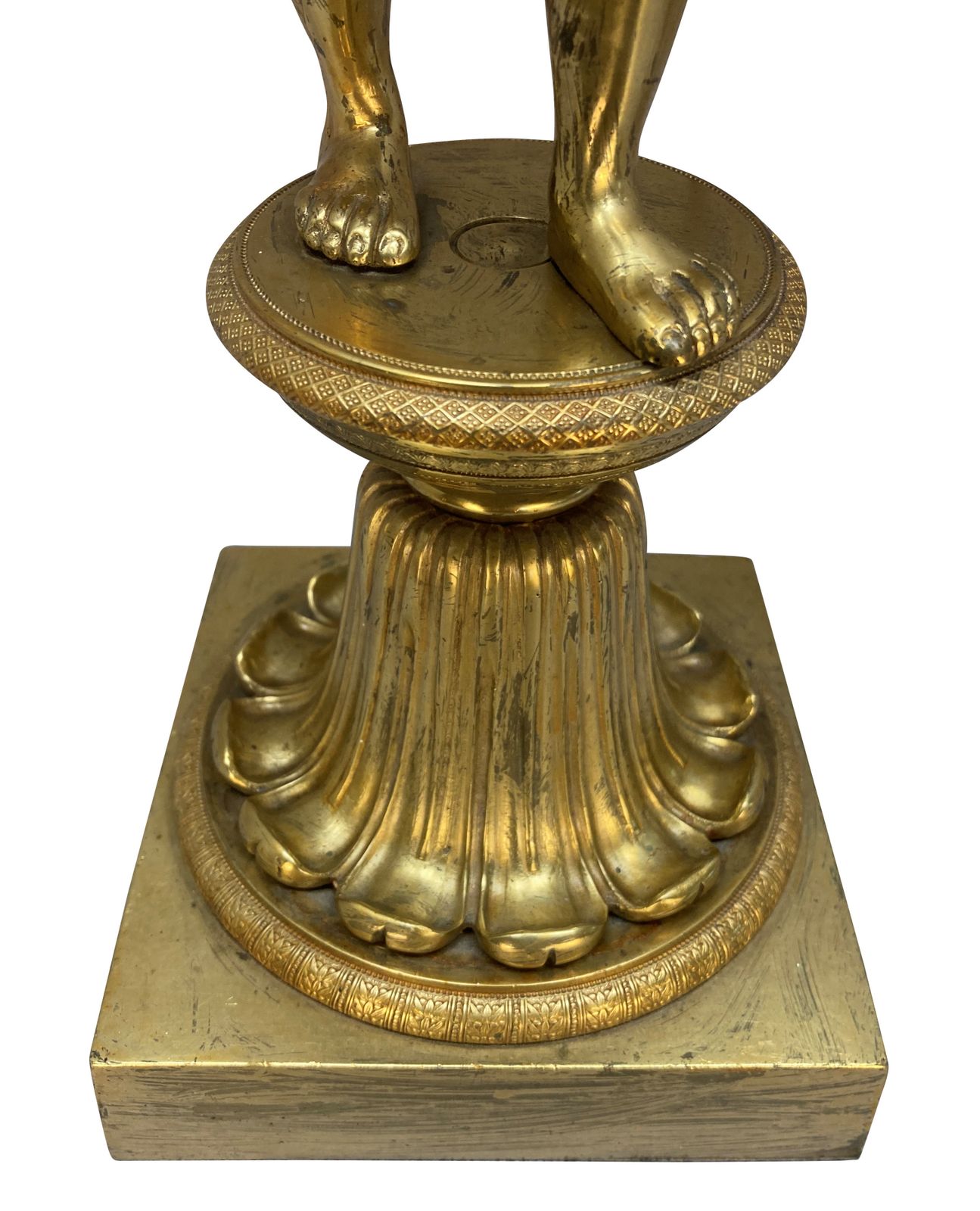 photo furniture A Large English Regency Gilt Bronze Lamp Depicting Atlas