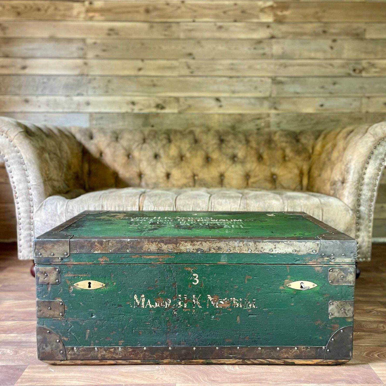 Antique Military Trunk, Storage Chest, Coffee Table Trunk & Key photo furniture
