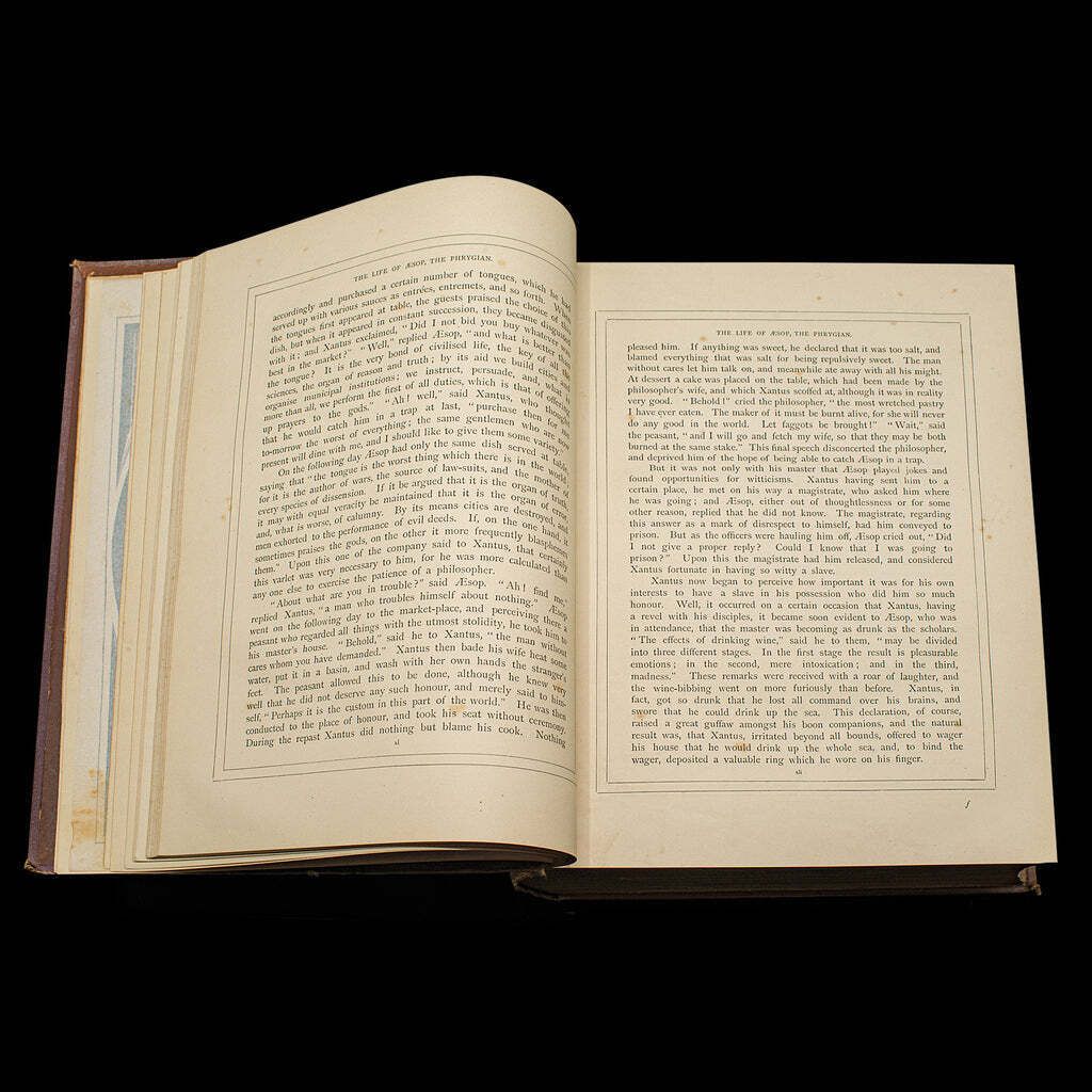 Antique The Fables Book, Historic Literature, English, Illustrated, Victorian photo buy