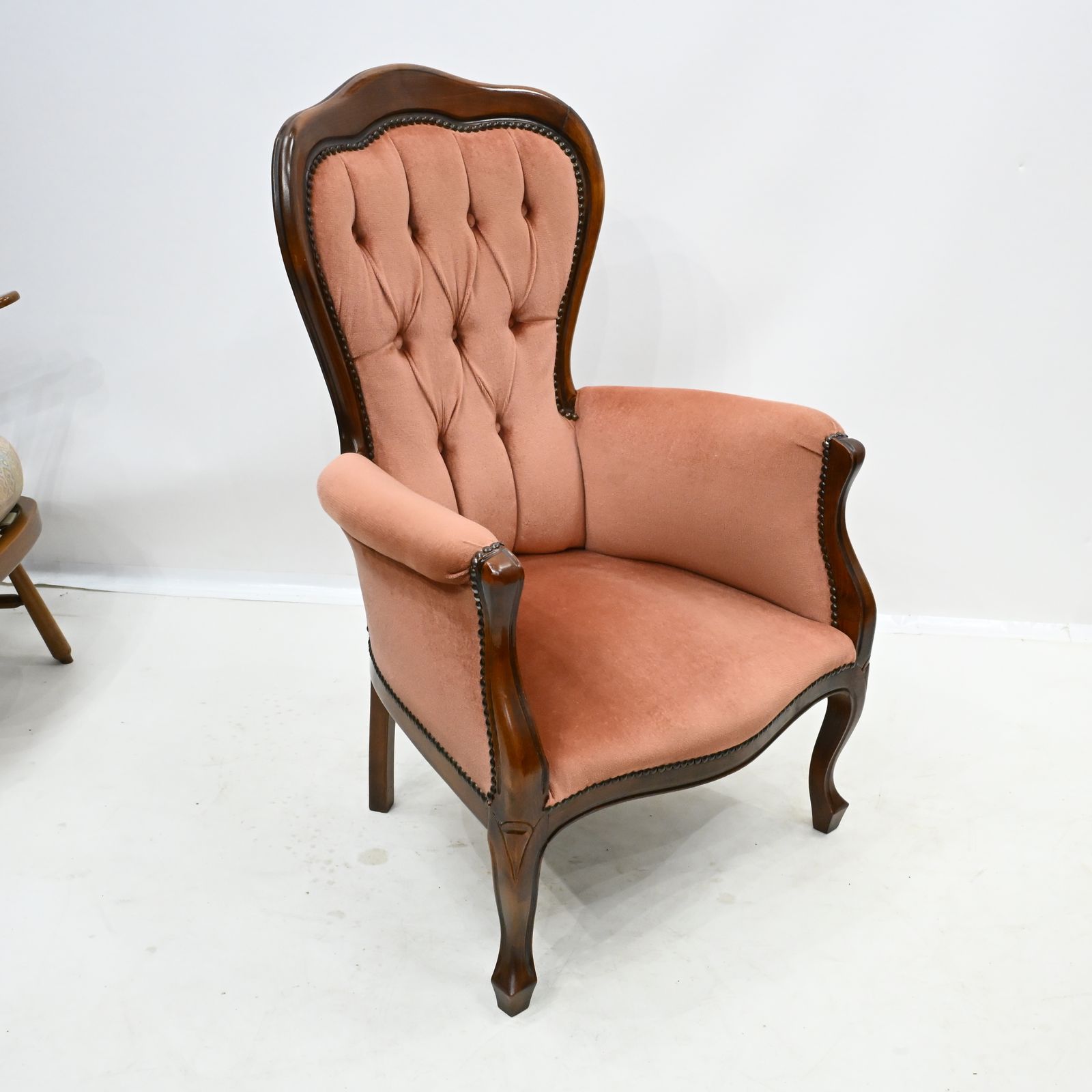 Vintage French Style Easy Armchair Salmon Studded Upholstery Free Delivery photo vinterior