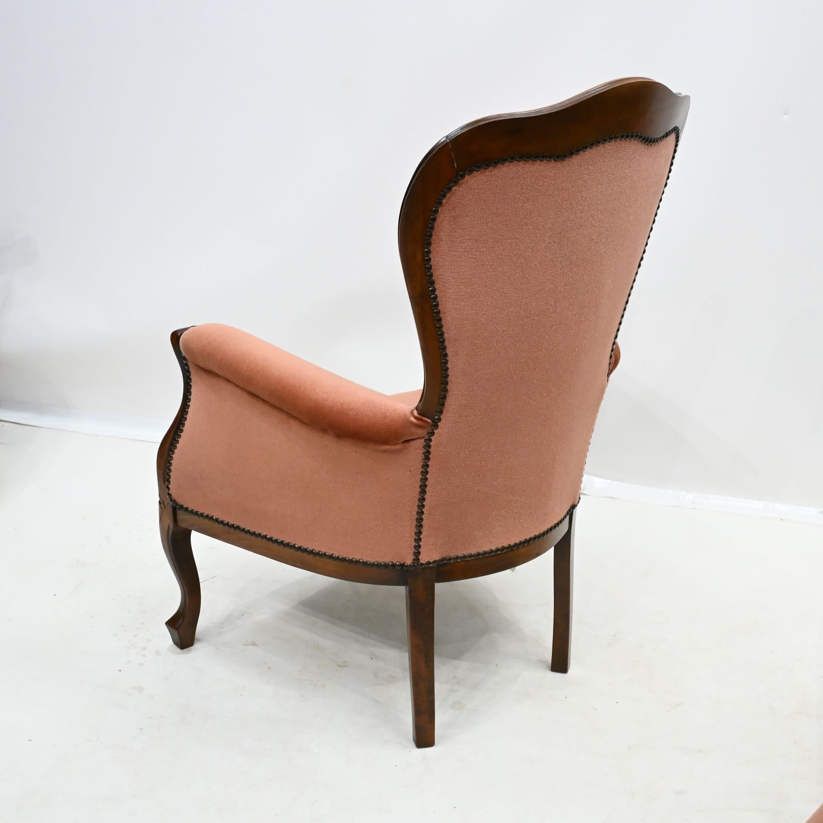 247.0 Vintage French Style Easy Armchair Salmon Studded Upholstery Free Delivery photo