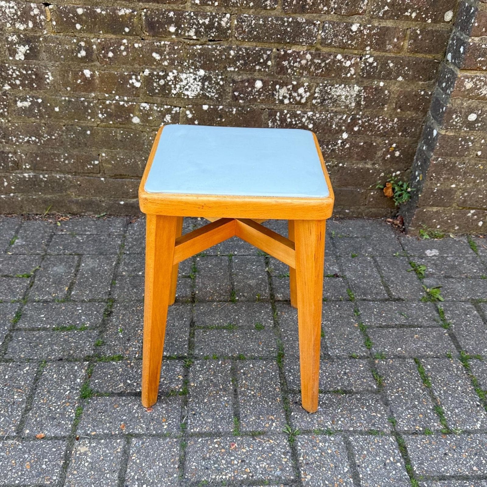 Mid Century Ben Chair Ltd Beech Stool With Vinyl Top   Vgc   Original Early Retro Scandi Stool