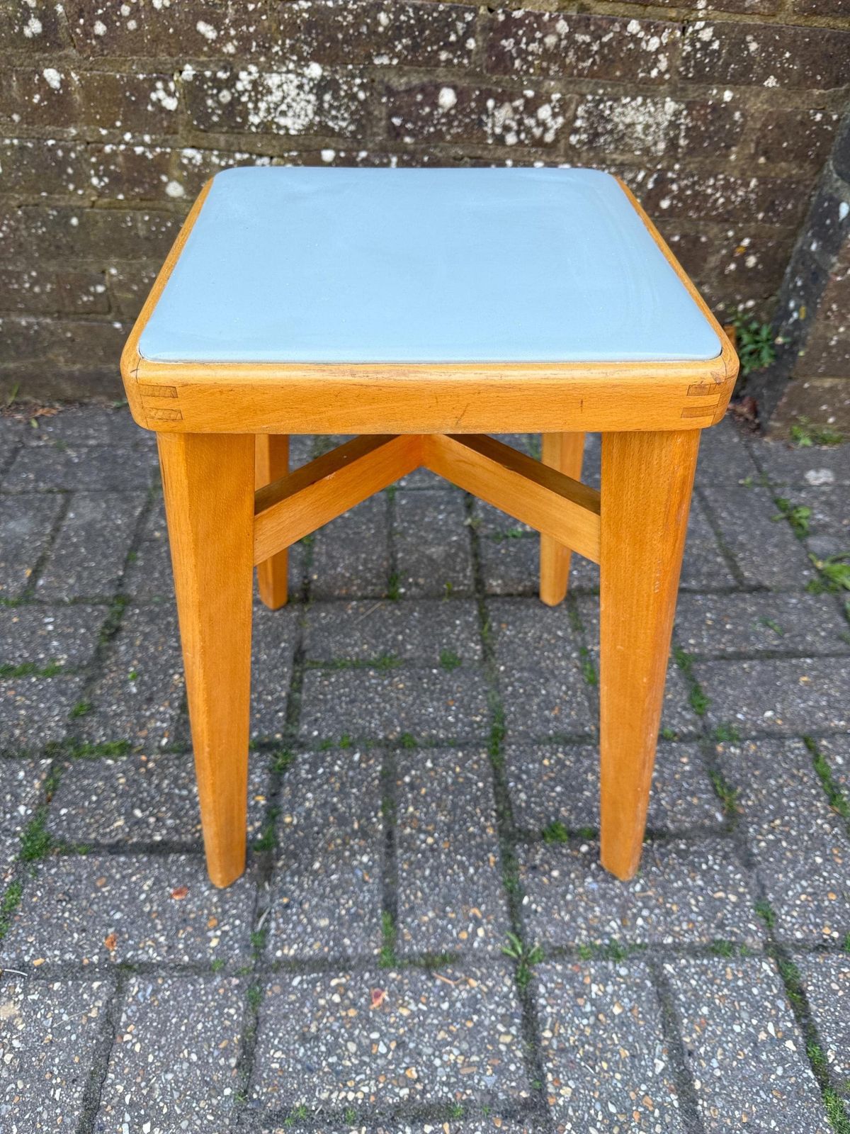 Mid Century Ben Chair Ltd Beech Stool With Vinyl Top   Vgc   Original Early Retro Scandi Stool photo for sale