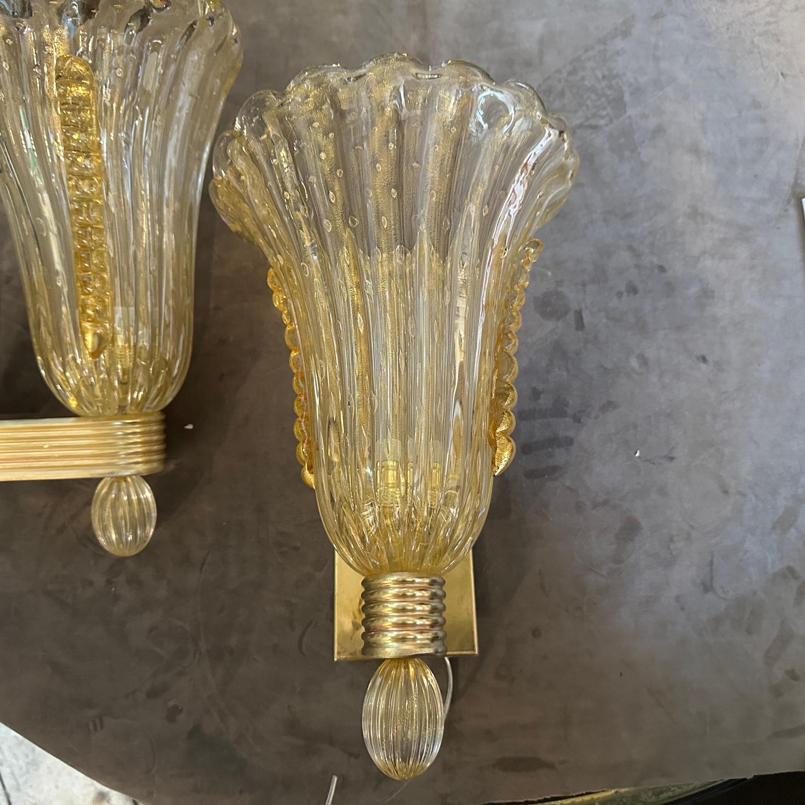 Lighting 21st Century Barovier Style Modern Amber Murano Glass And Brass Wall Sconces photo