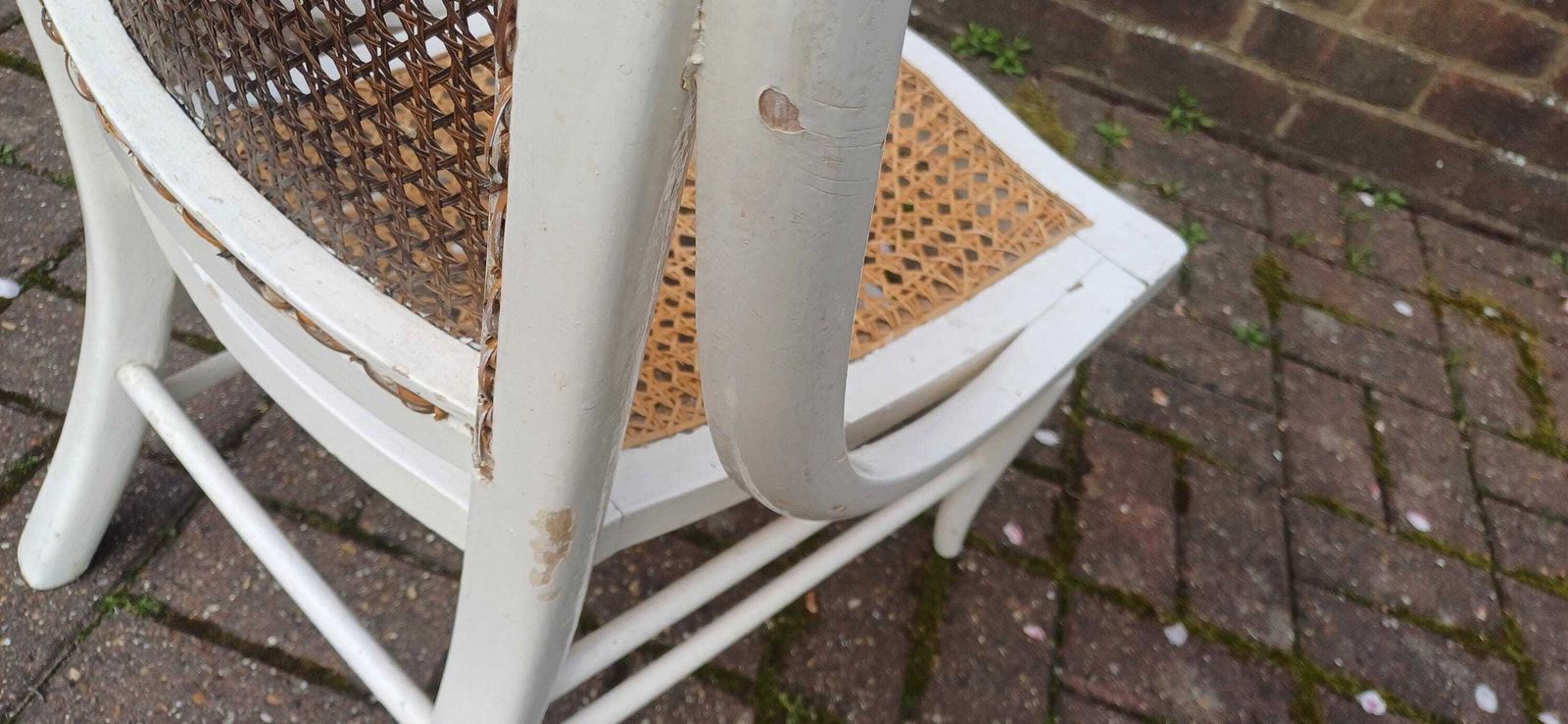 Vintage White Painted Victorian Cane Chair French Country Style With Curved Frame photo furniture
