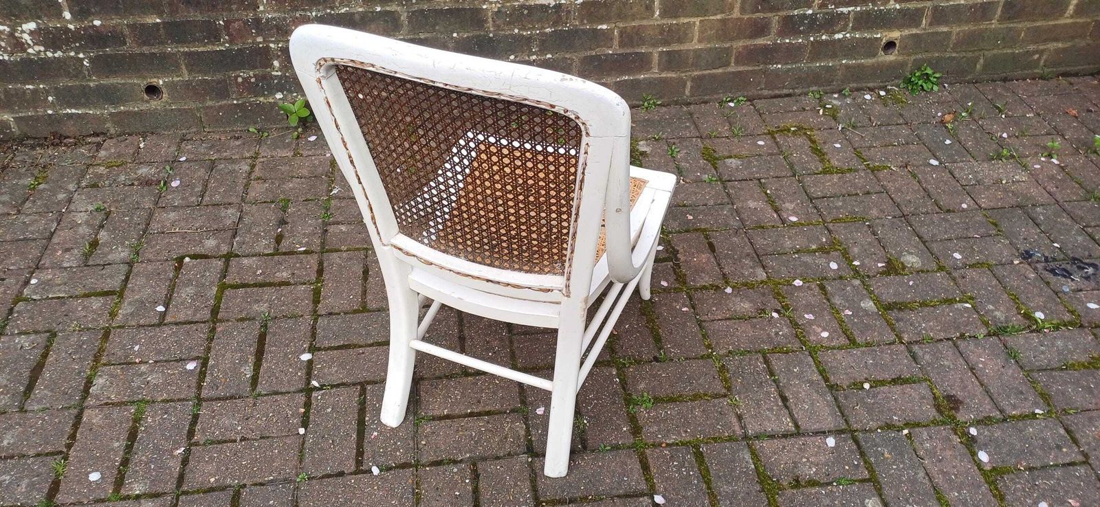 Vintage White Painted Victorian Cane Chair French Country Style With Curved Frame photo vinterior