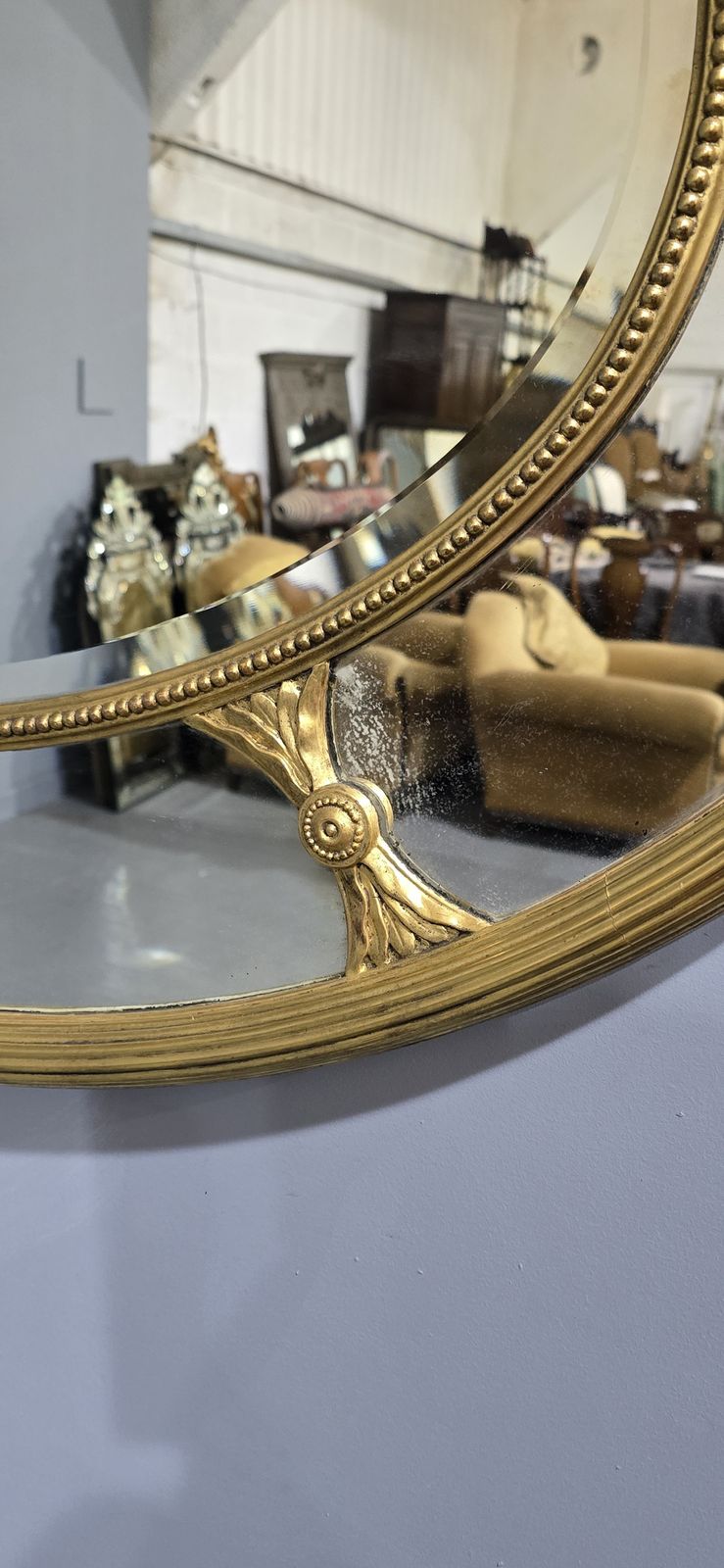 Large Rare English Chippendale Gilt Oval Mirror photo Home Decor