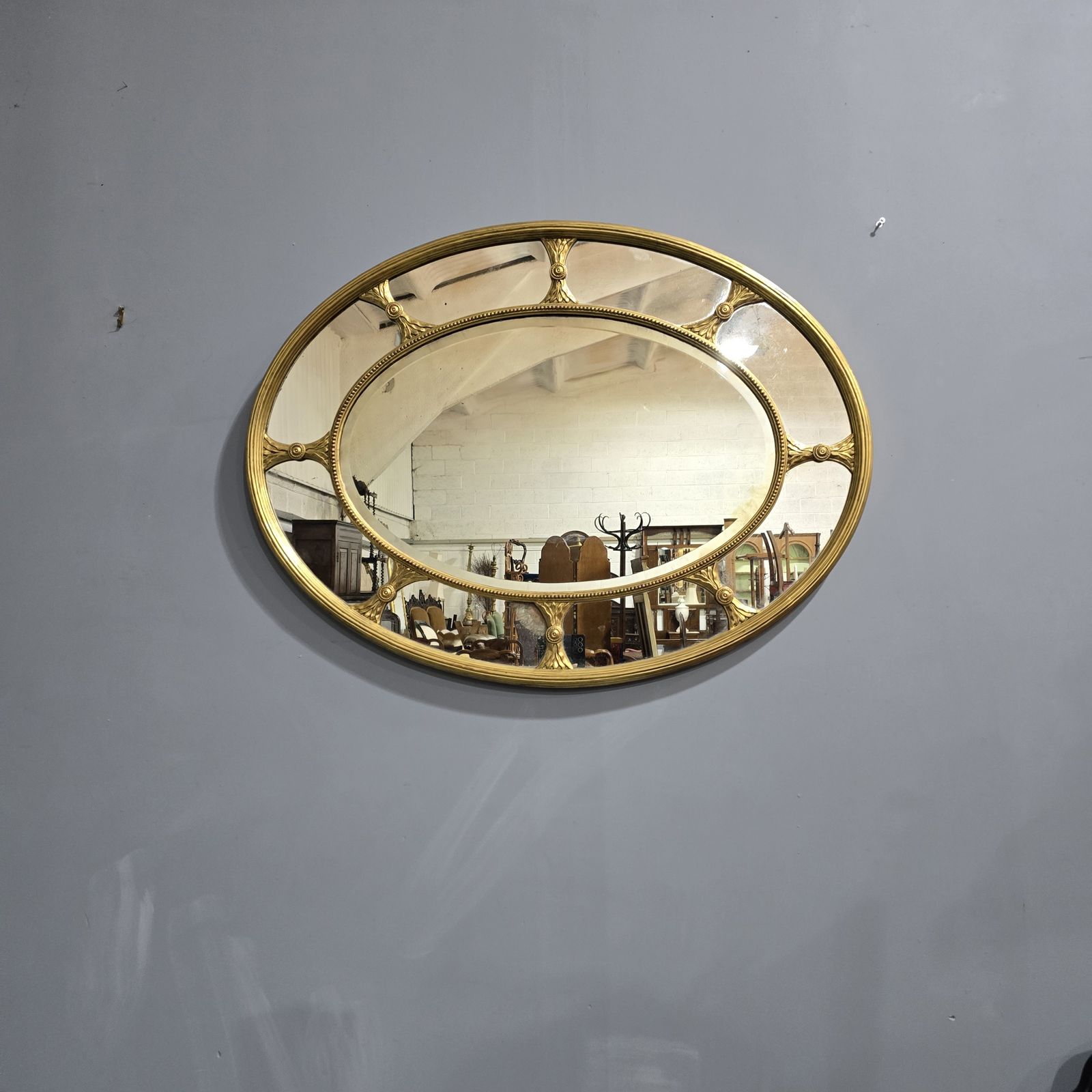 Large Rare English Chippendale Gilt Oval Mirror photo 1295.0