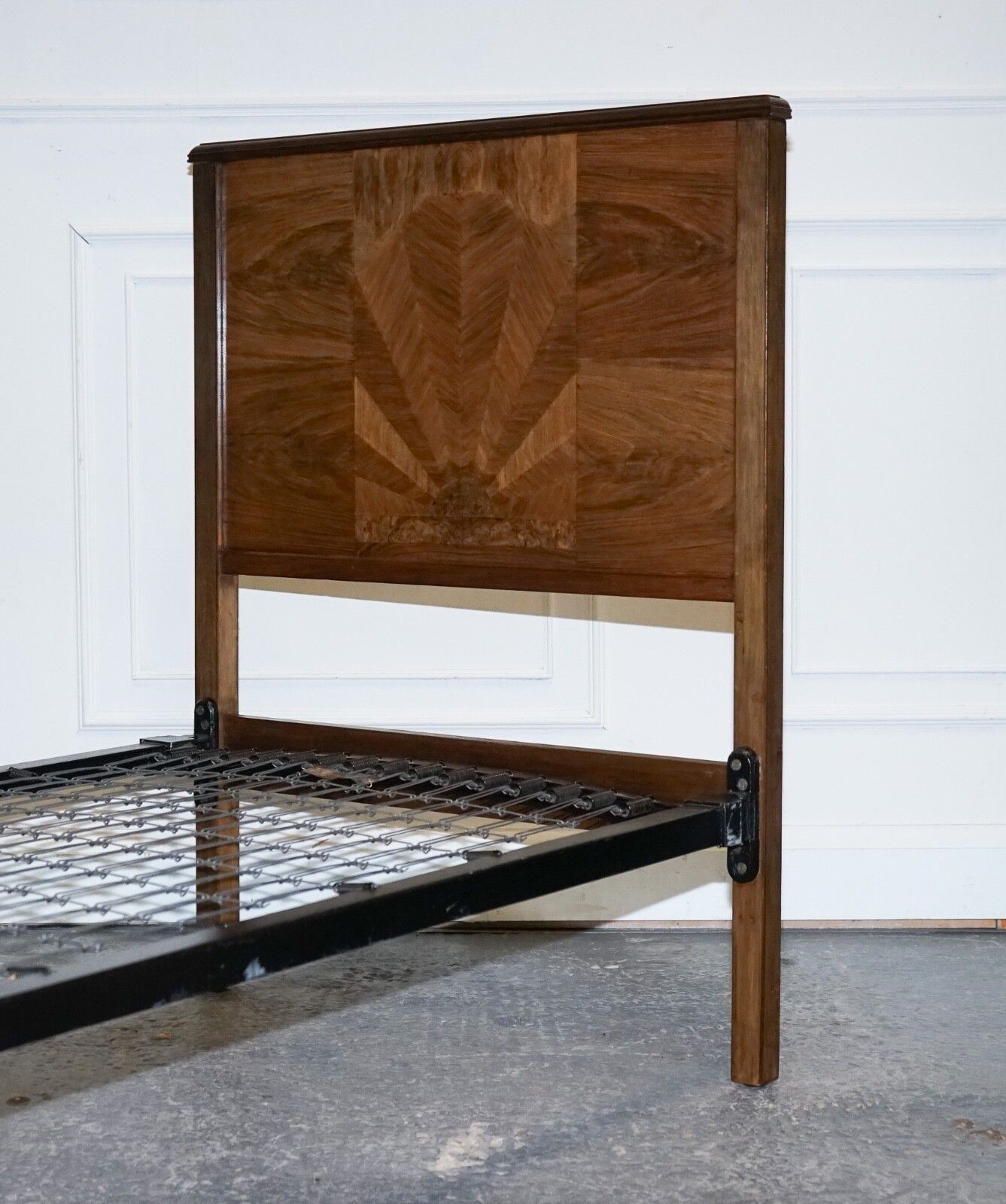 Art Deco Burr Walnut Decorative Inlaid Panels Single Bed (1/2) photo Furniture